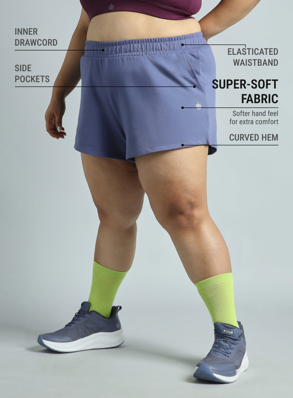 Women's Purple Plus Size Everyday Essential Cotton Shorts