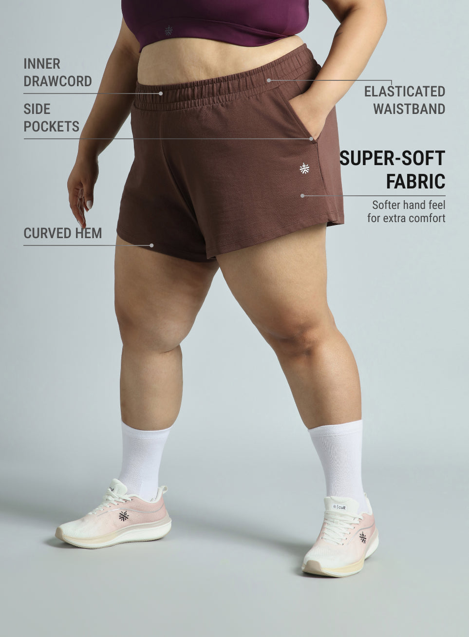 Women's Brown Plus Size Everyday Essential Cotton Shorts