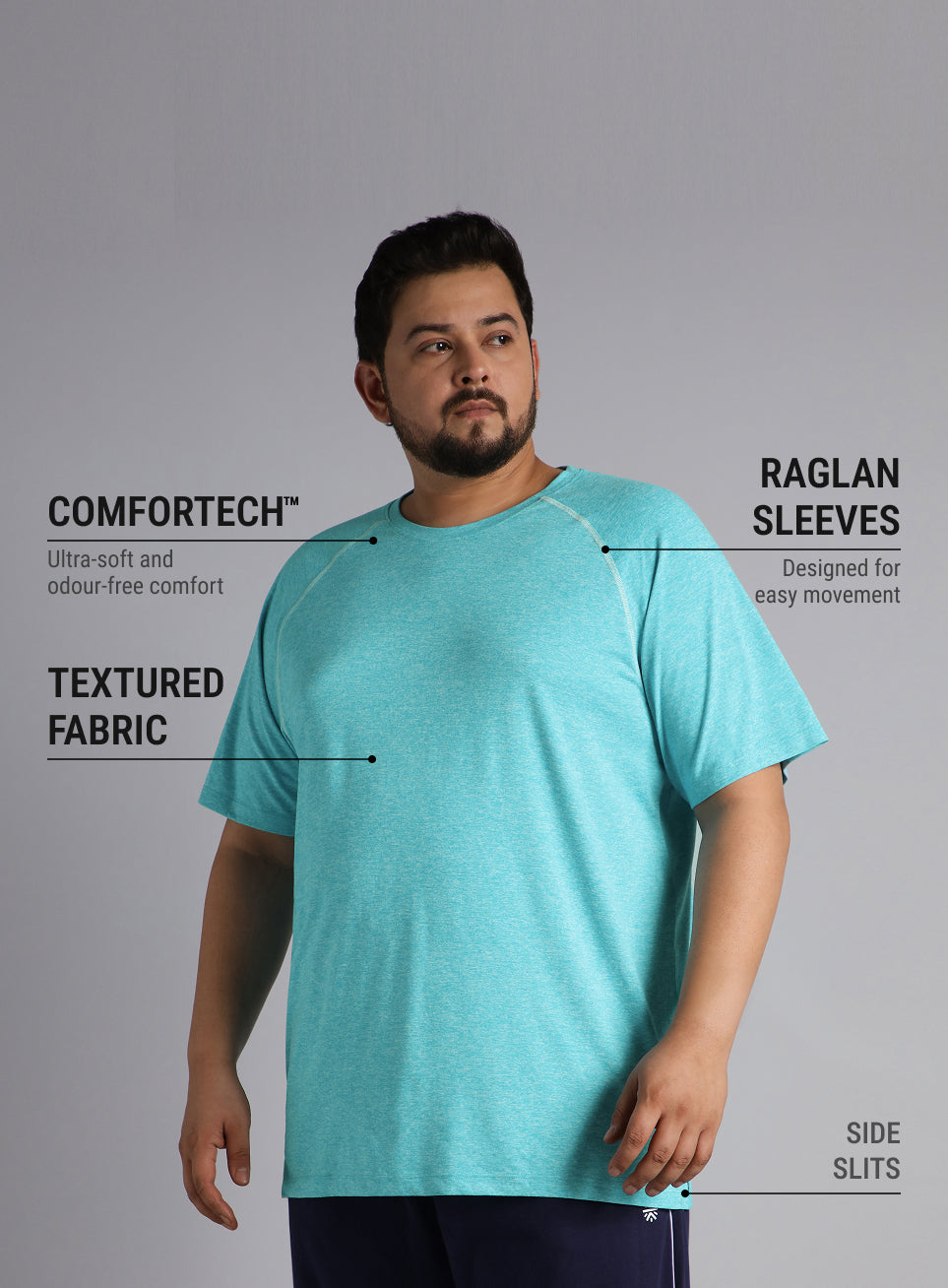 Men's Blue Flex Plus Size COMFORtech Regular fit T-shirt