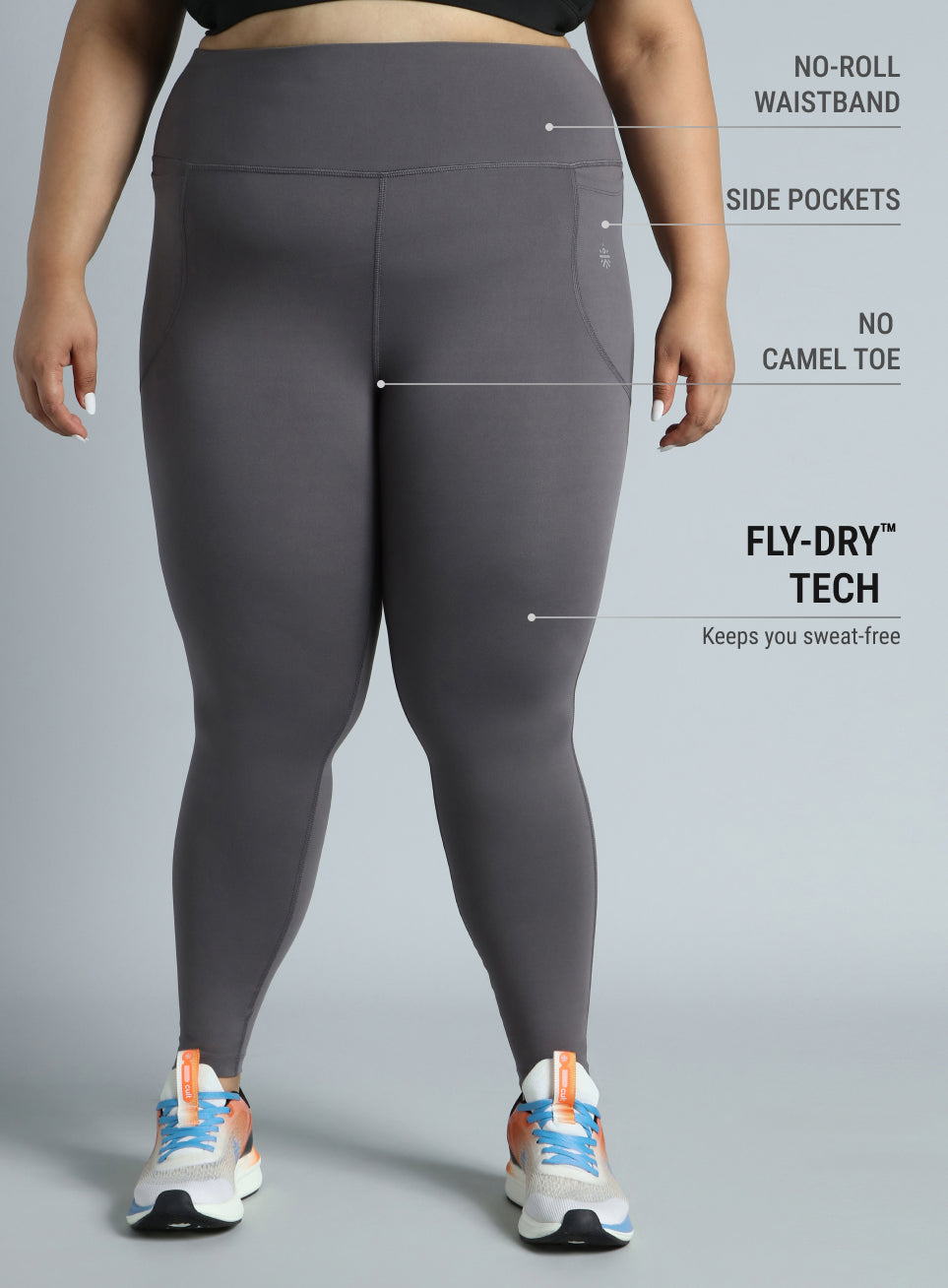 Women's Dark Grey Training Essential Plus Size Tights