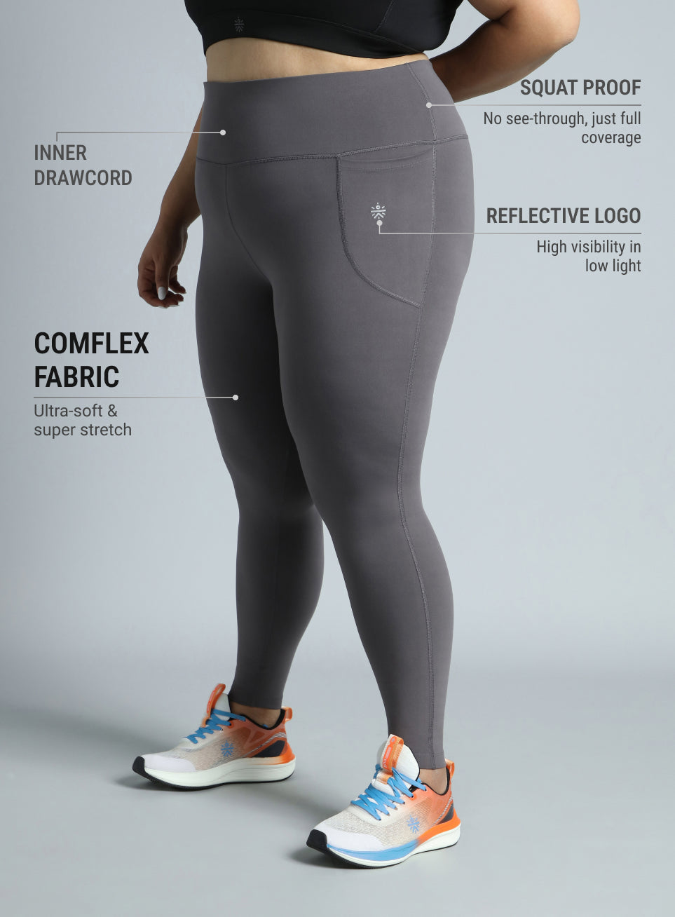 Women's Dark Grey Training Essential Plus Size Tights