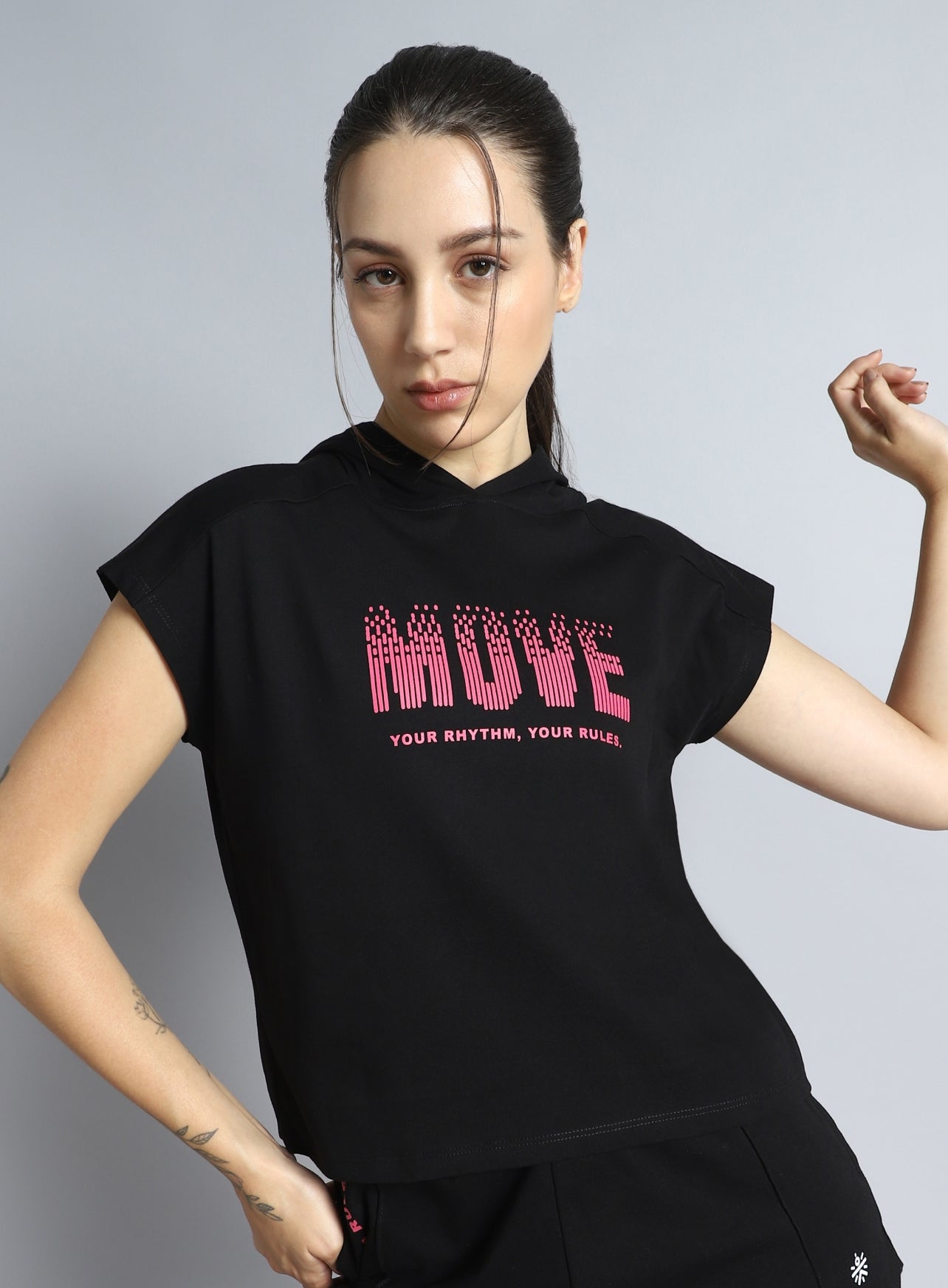 Women's Black Move it Boxy fit Hoodie Top