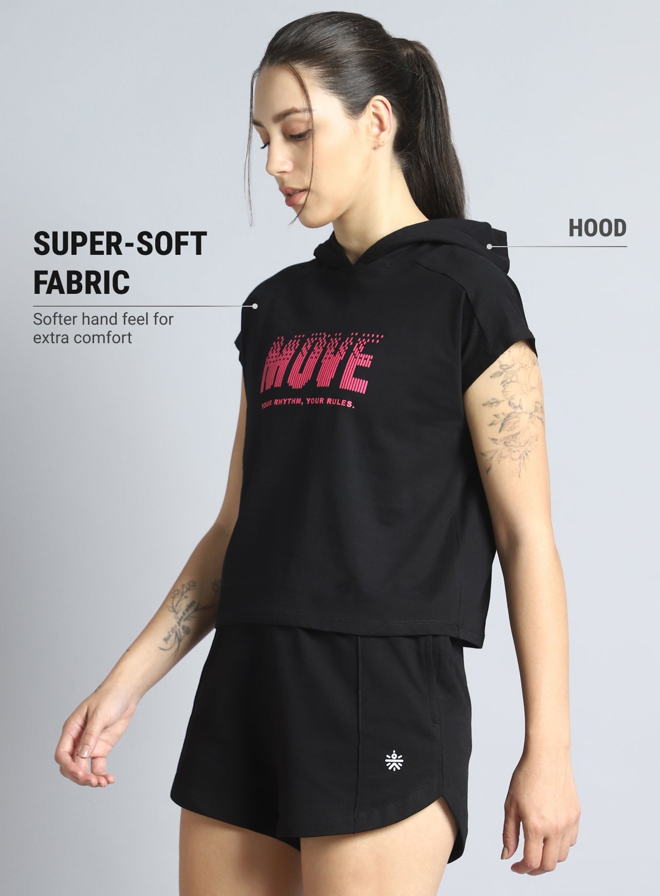 Women's Black Move it Boxy fit Hoodie Top