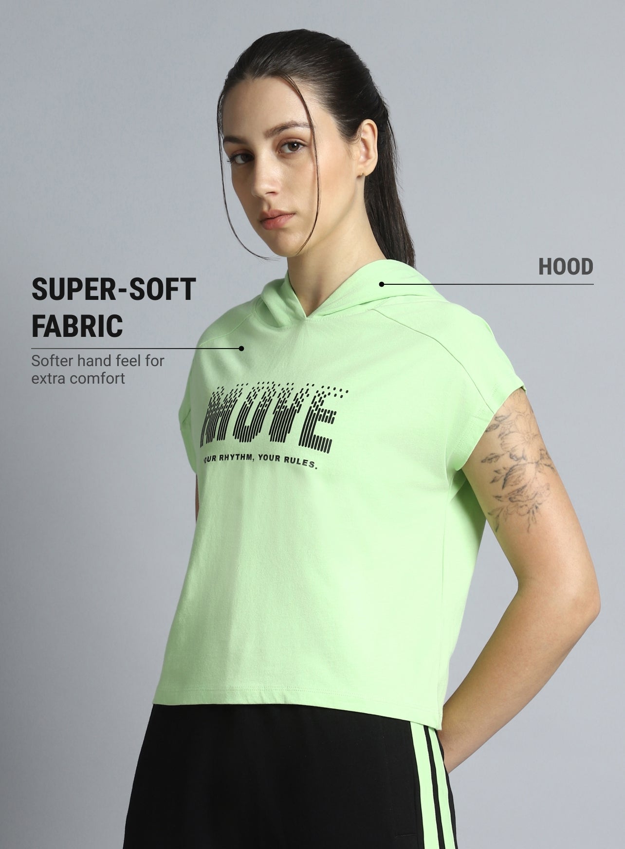 Women's Green Move it Boxy fit Hoodie Top