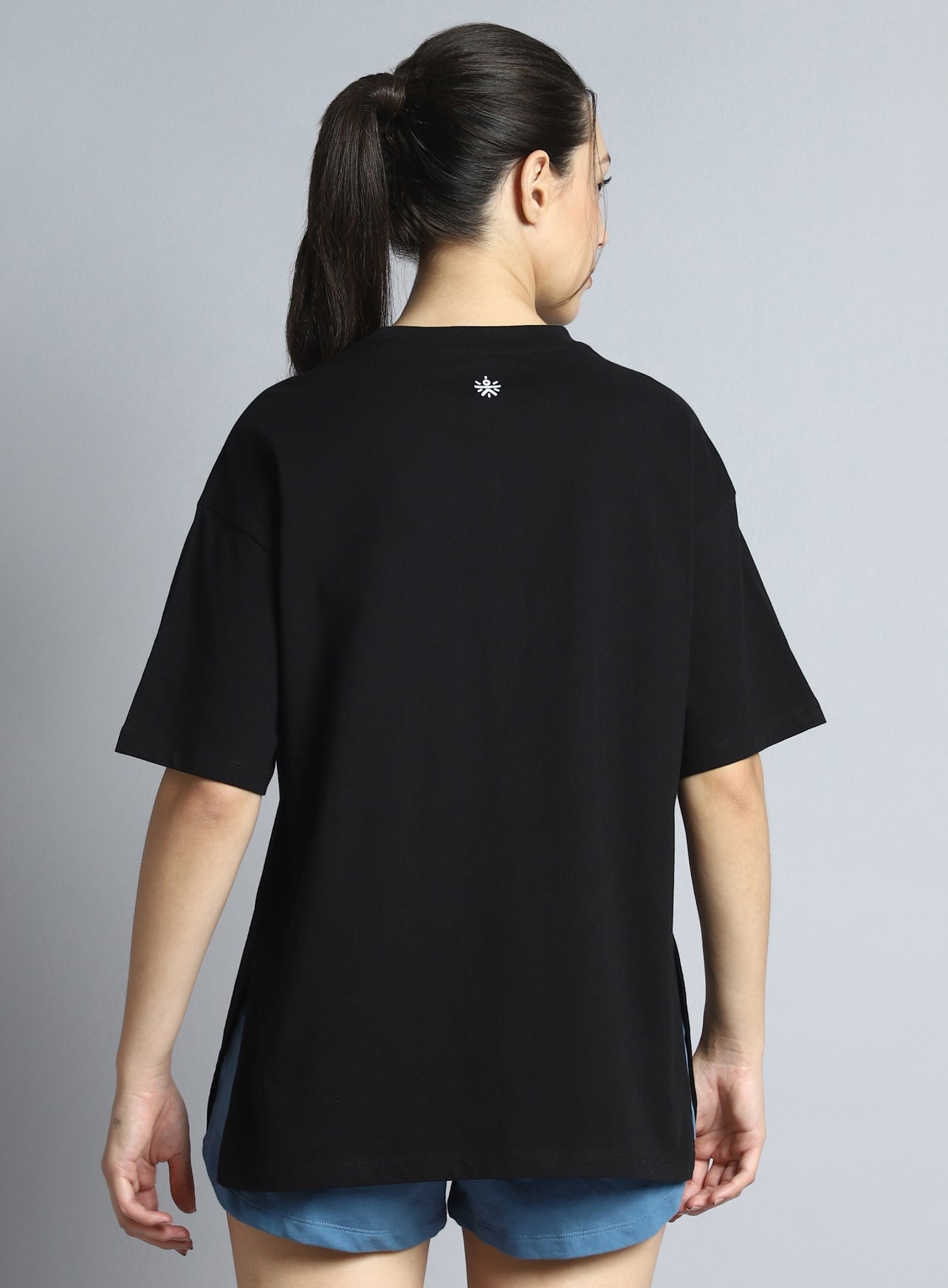 Women's Black Printed Oversized T-shirt