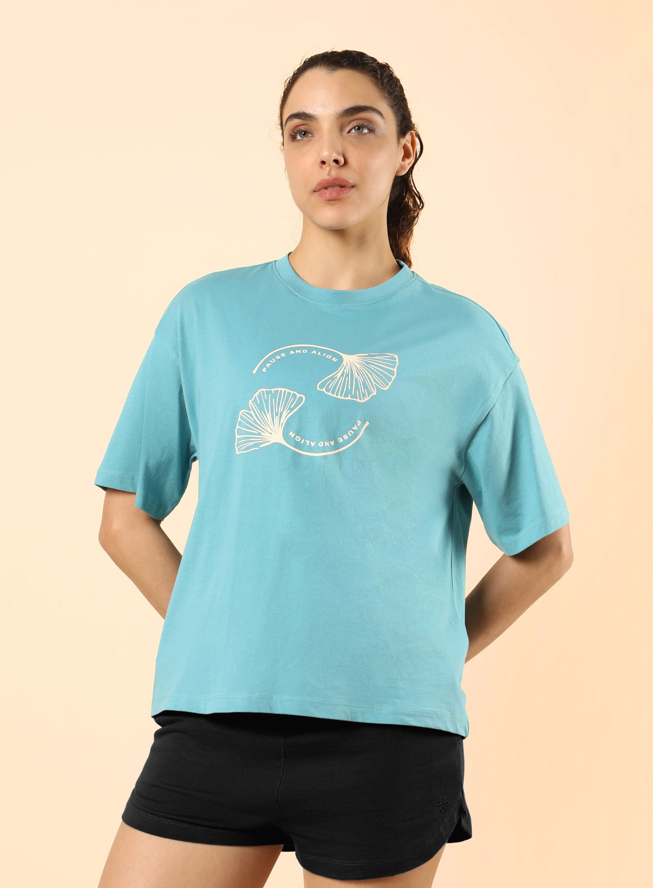 Women's Teal Pause and Align Printed T-shirt