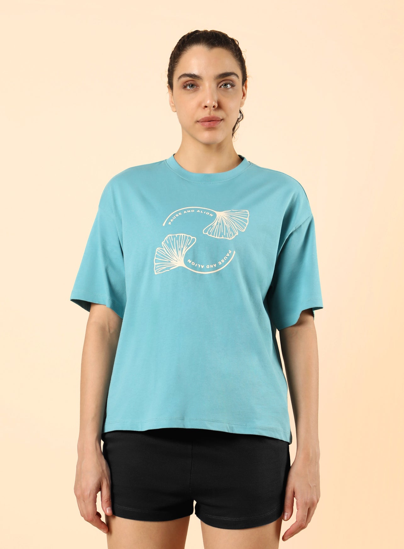 Women's Teal Pause and Align Printed T-shirt