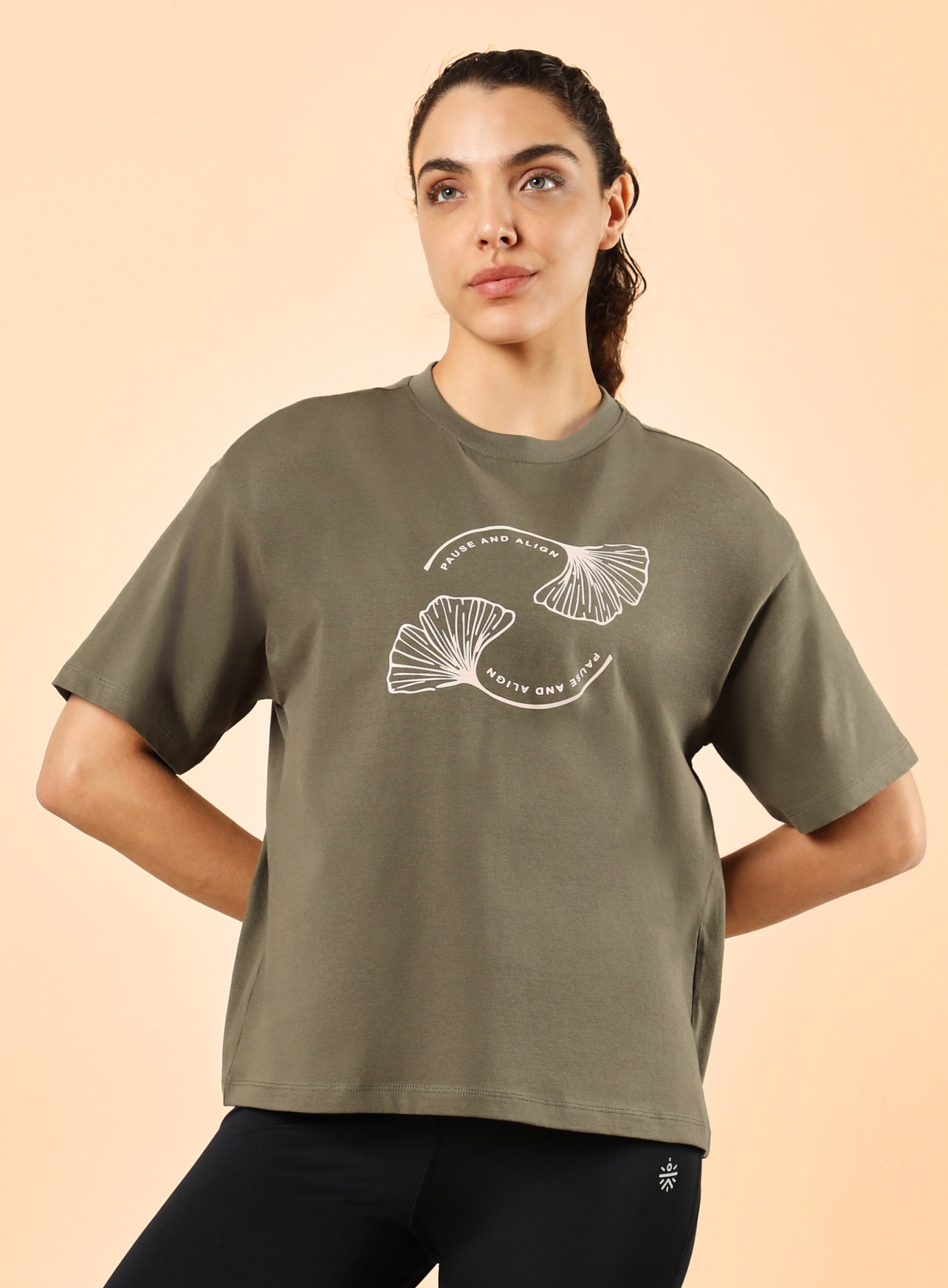Women's Olive Pause and Align Printed T-shirt