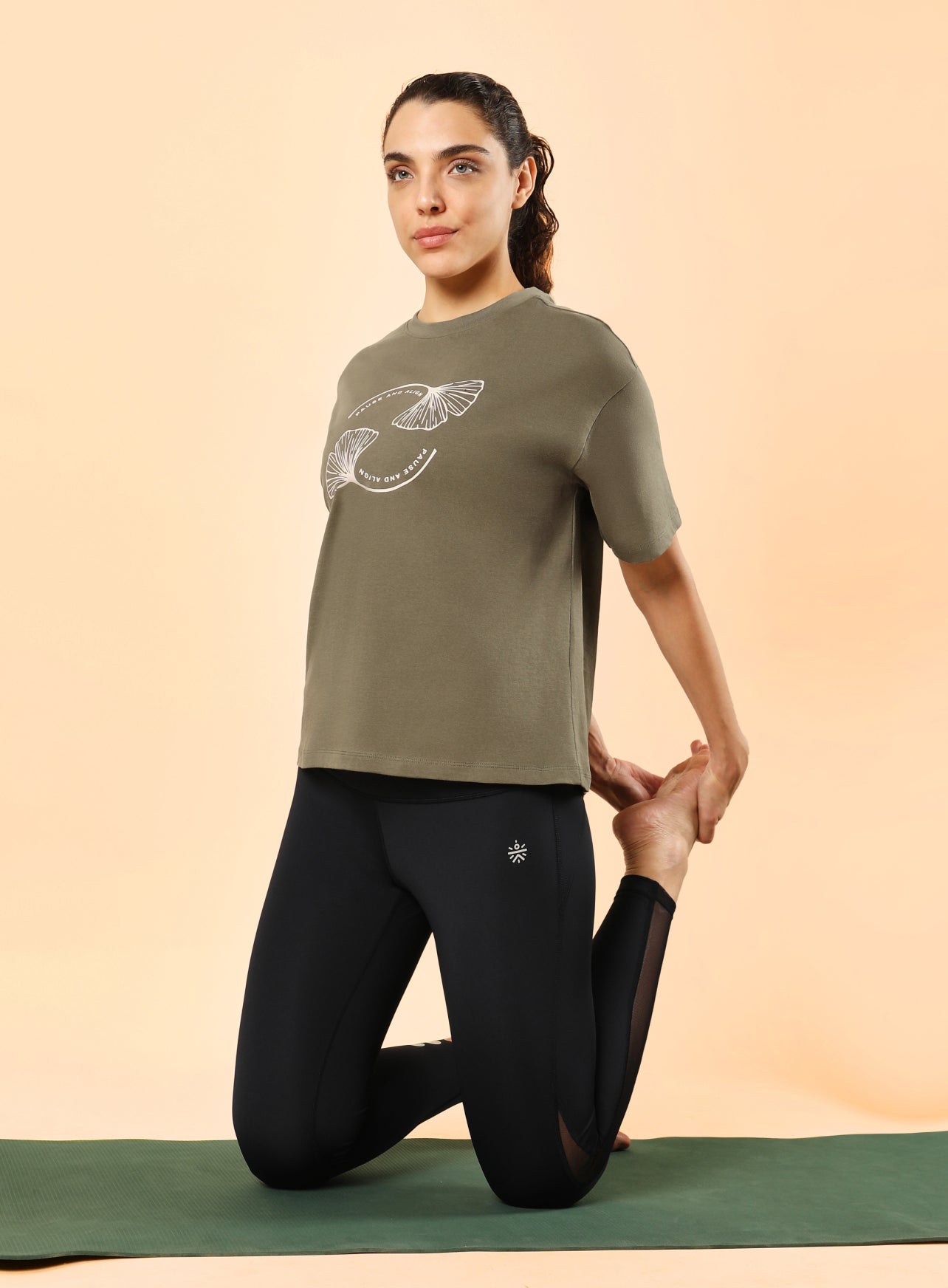 Women's Olive Pause and Align Printed T-shirt