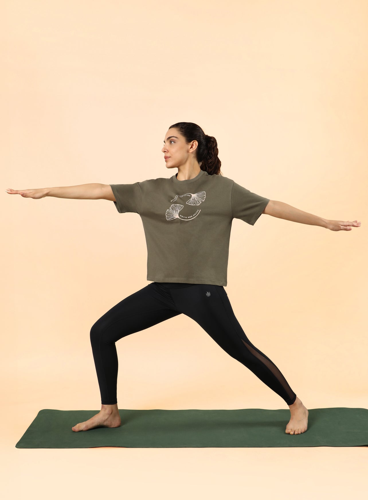 Women's Olive Pause and Align Printed T-shirt