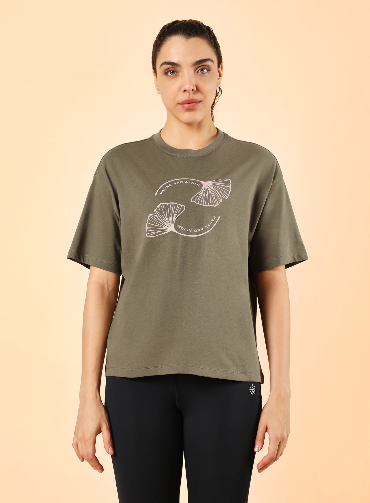 Women's Olive Pause and Align Printed T-shirt