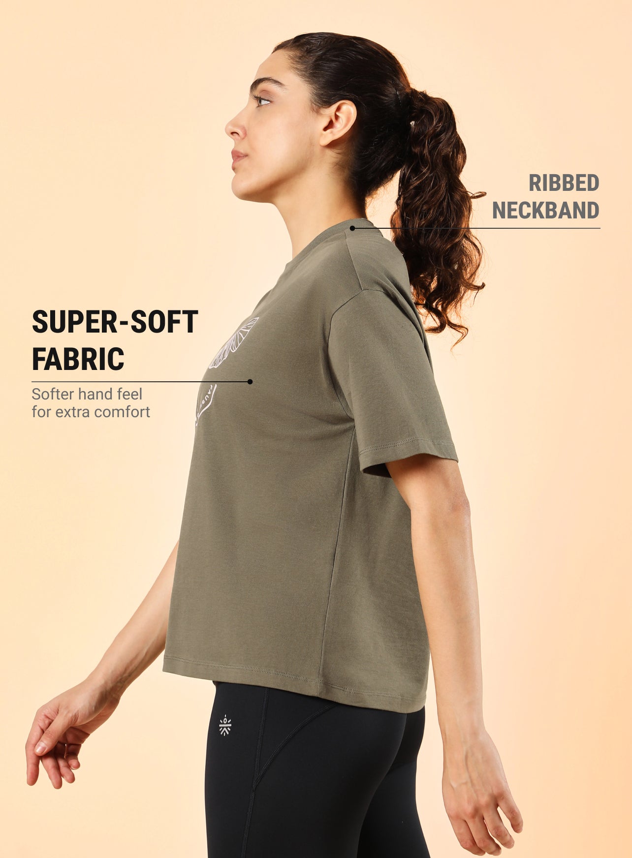 Women's Olive Pause and Align Printed T-shirt