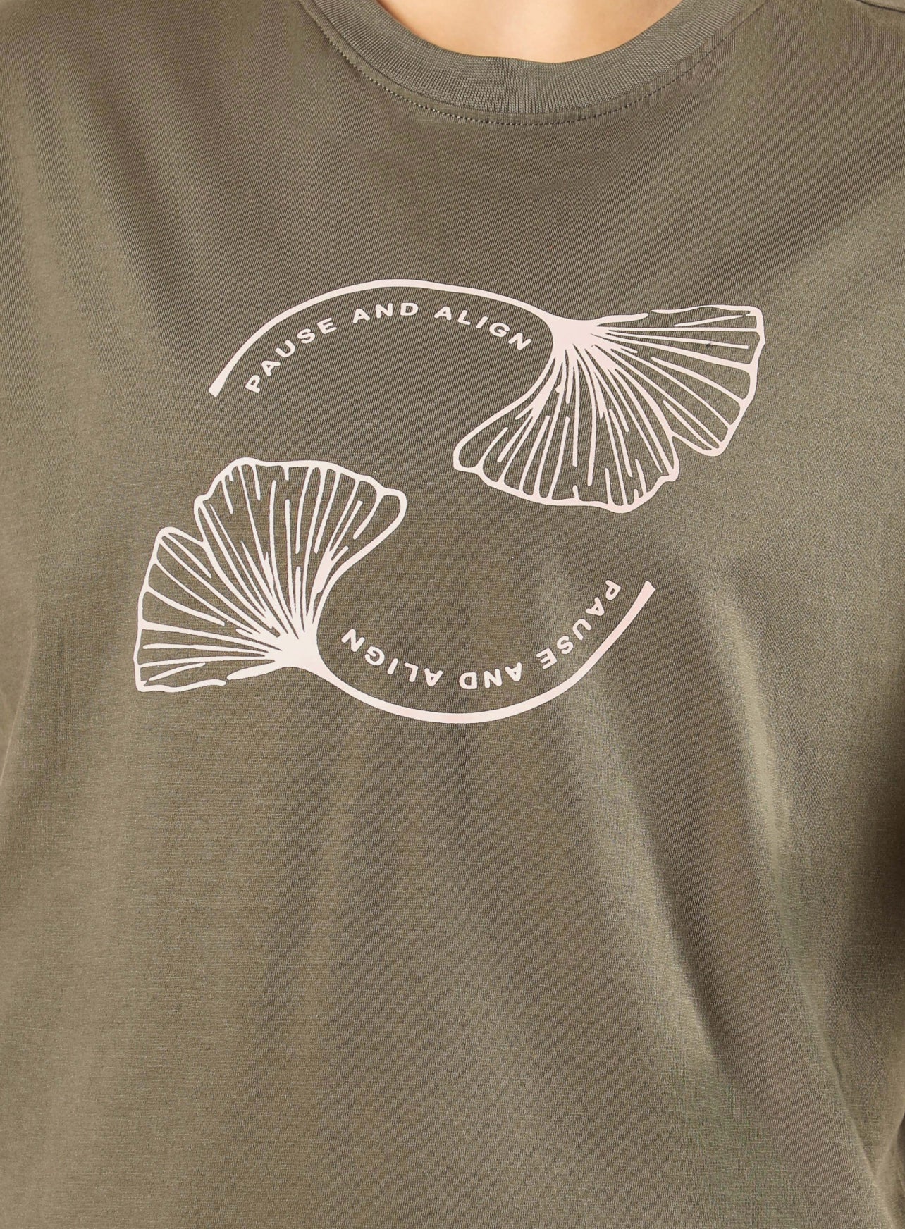 Women's Olive Pause and Align Printed T-shirt