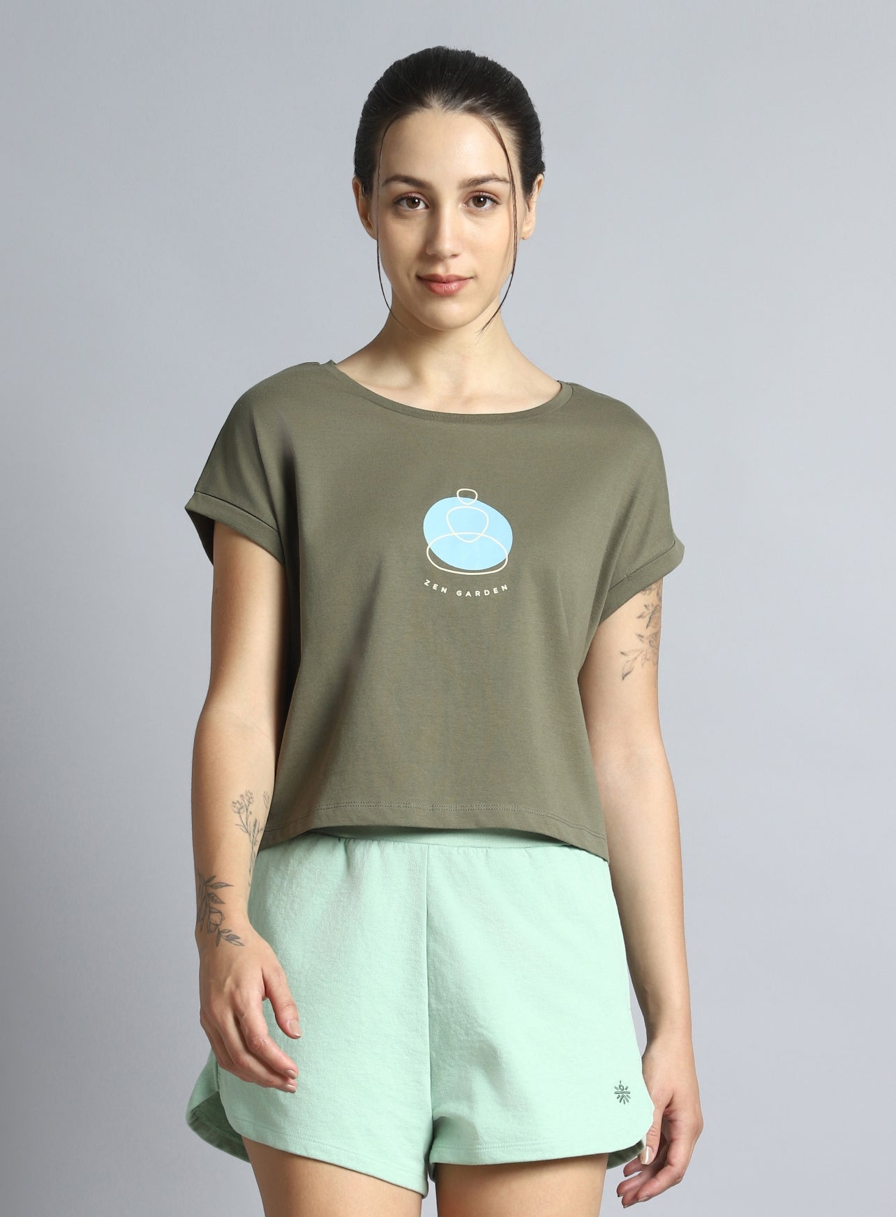 Women's Olive Yoga Harmony Graphic T-shirt
