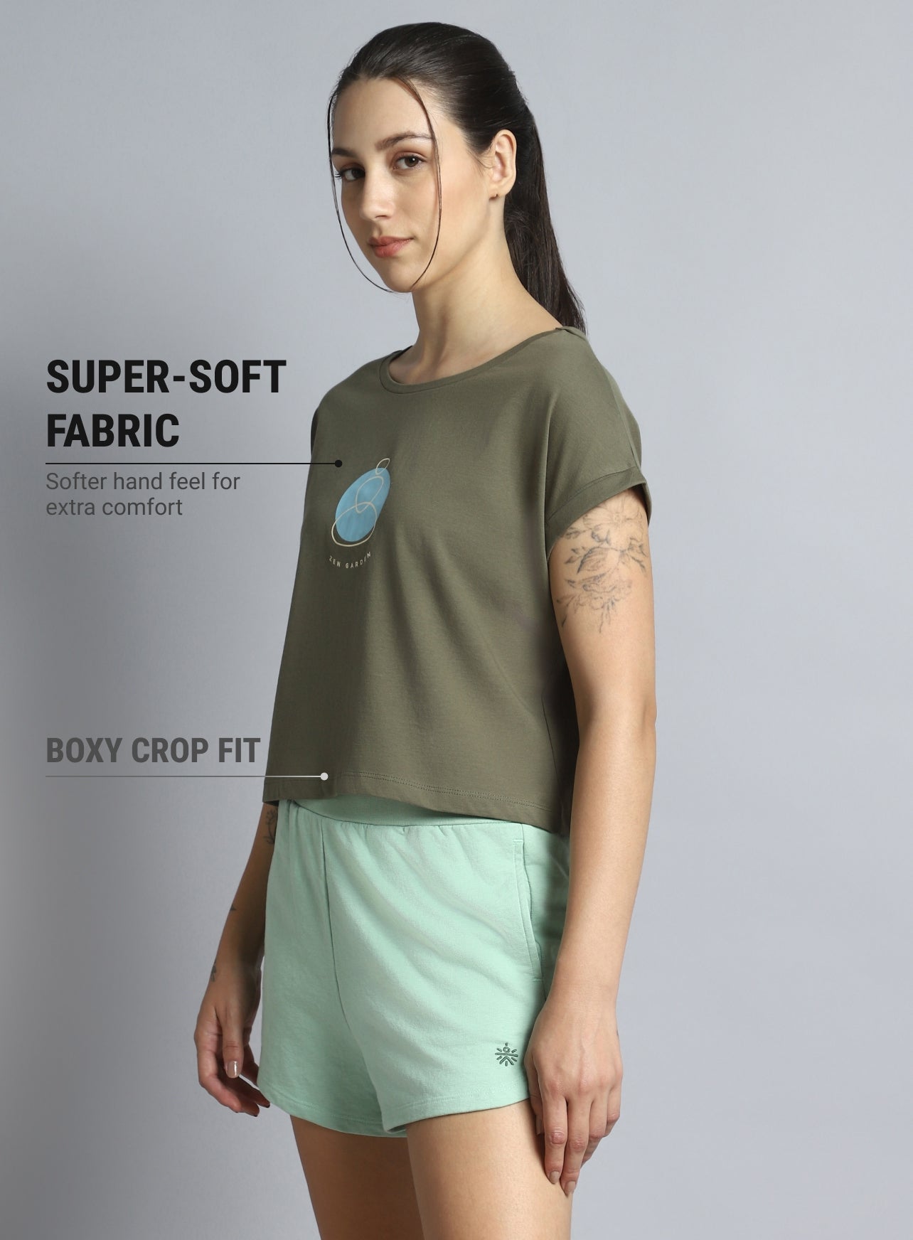 Women's Olive Yoga Harmony Graphic T-shirt