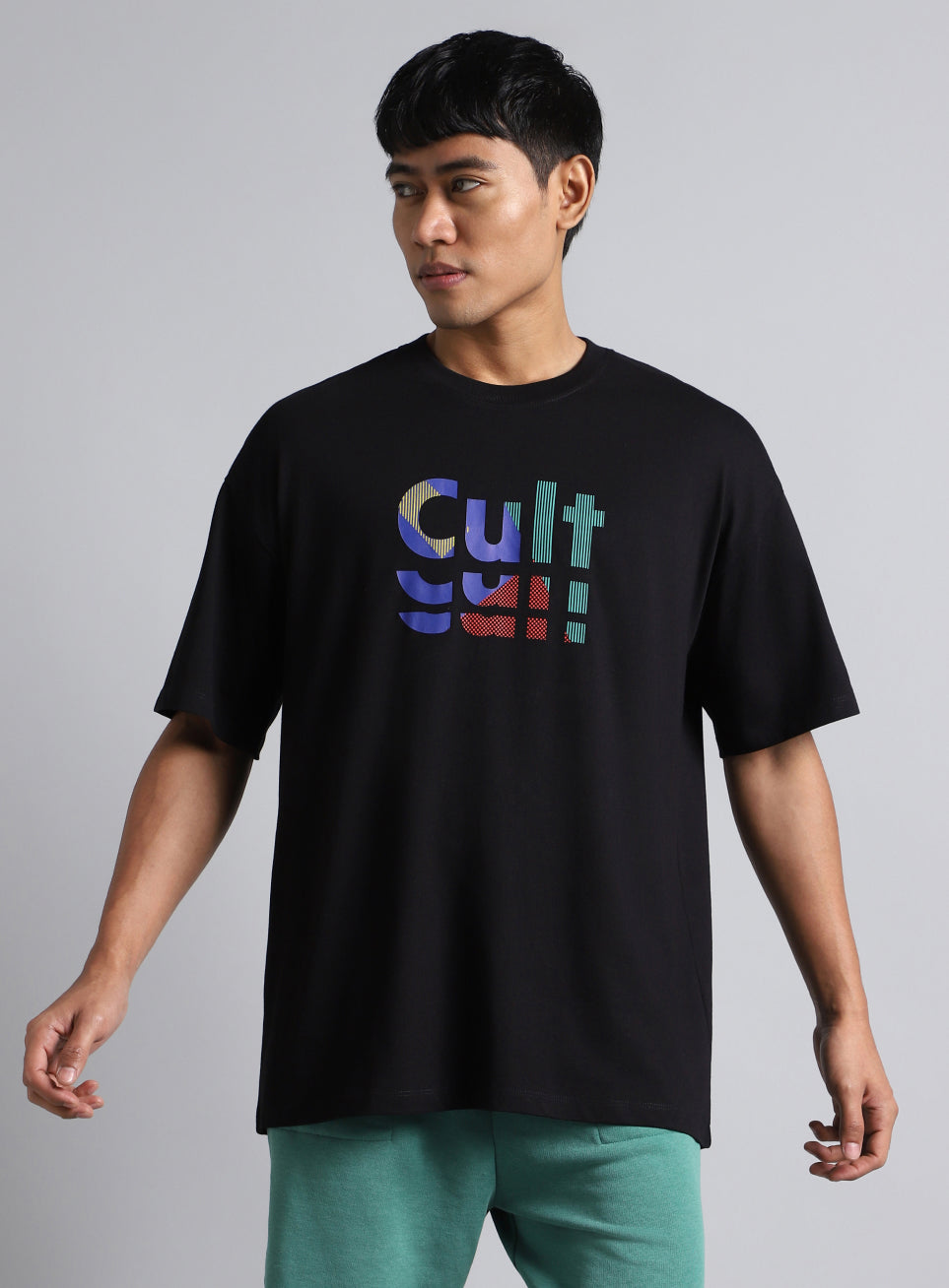 Men's Black Cult Graphic Oversized Fit T-shirt