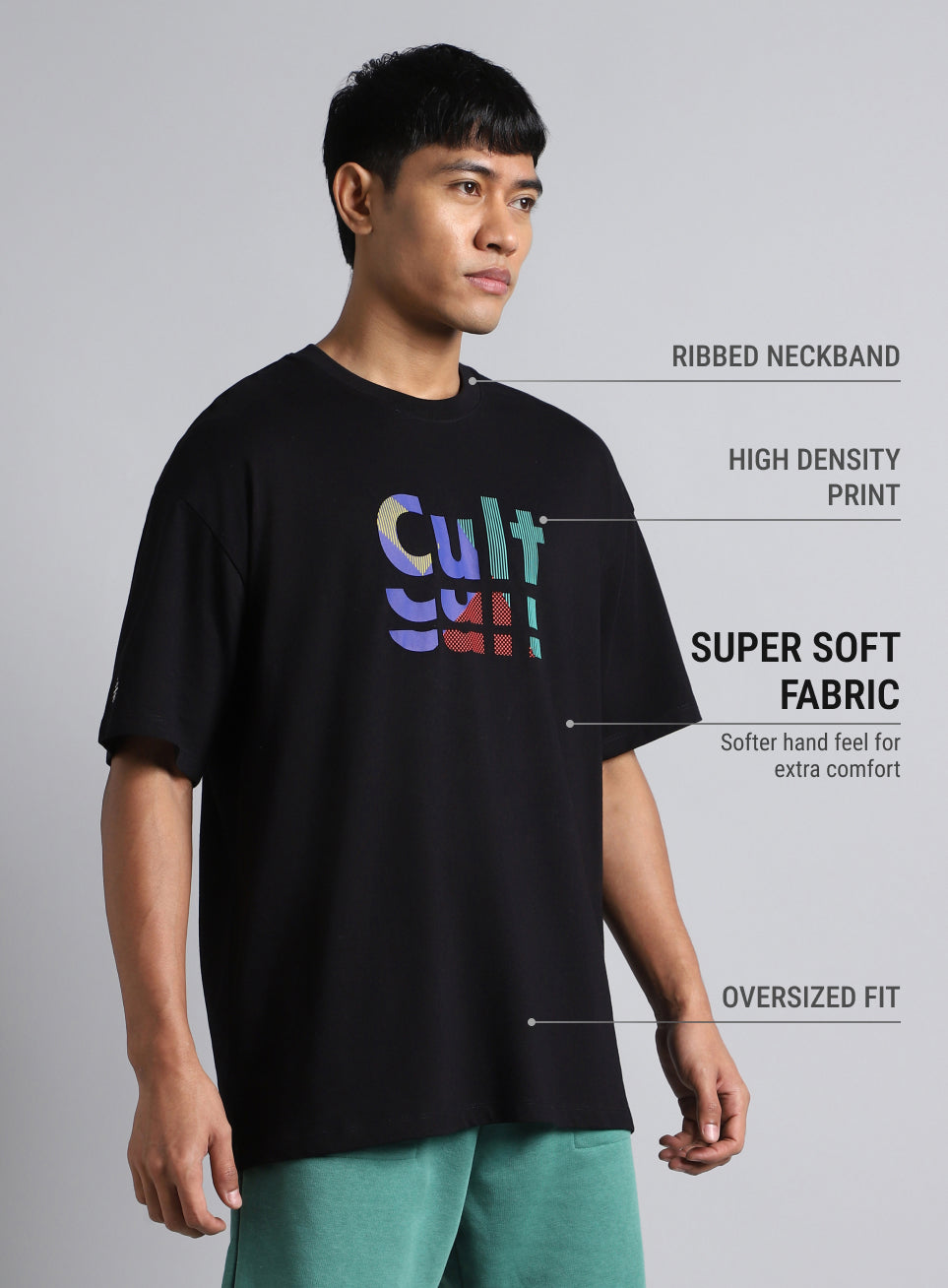 Men's Black Cult Graphic Oversized Fit T-shirt