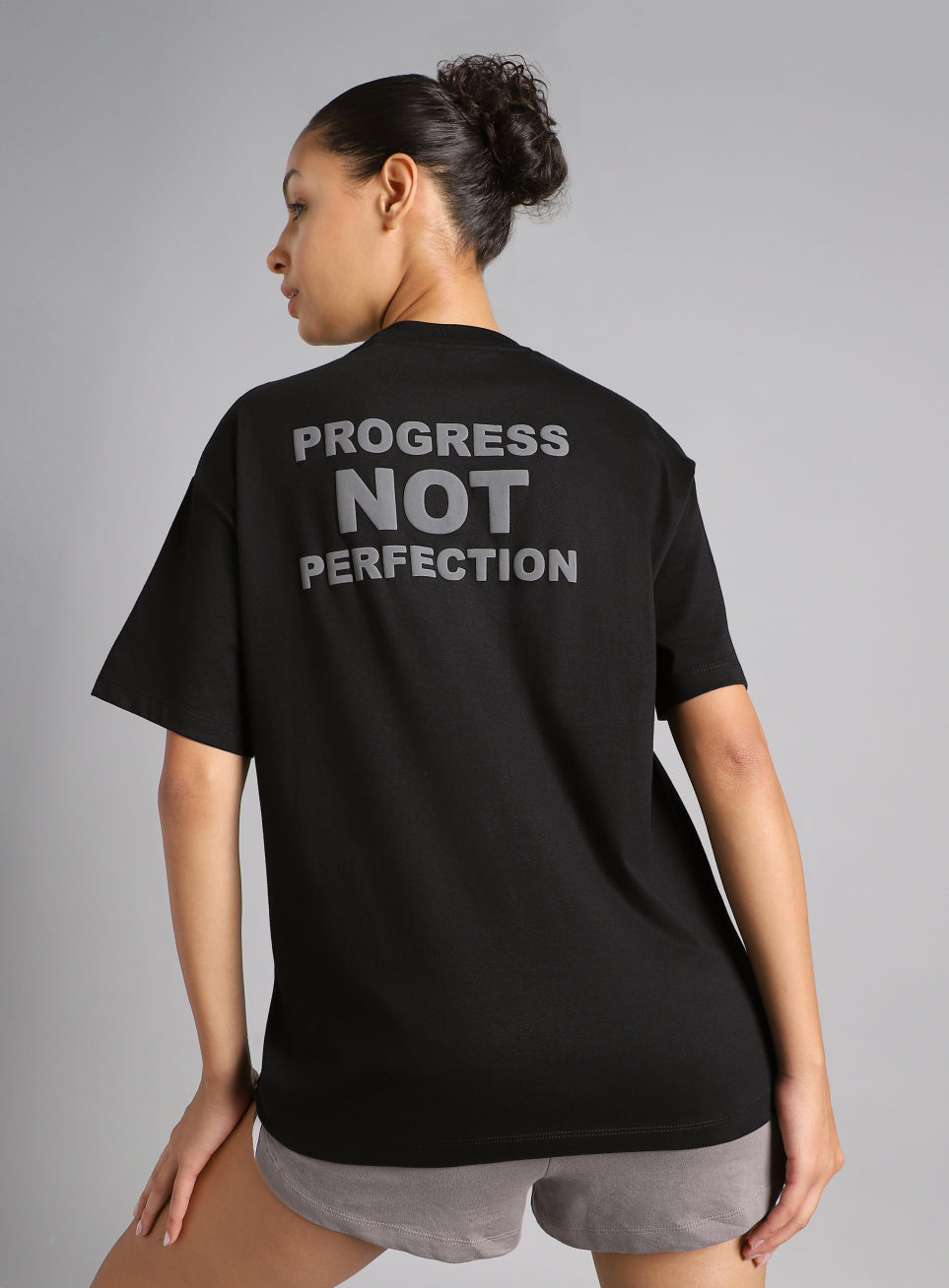 Women's Black Back Print Oversized Fit T-shirt