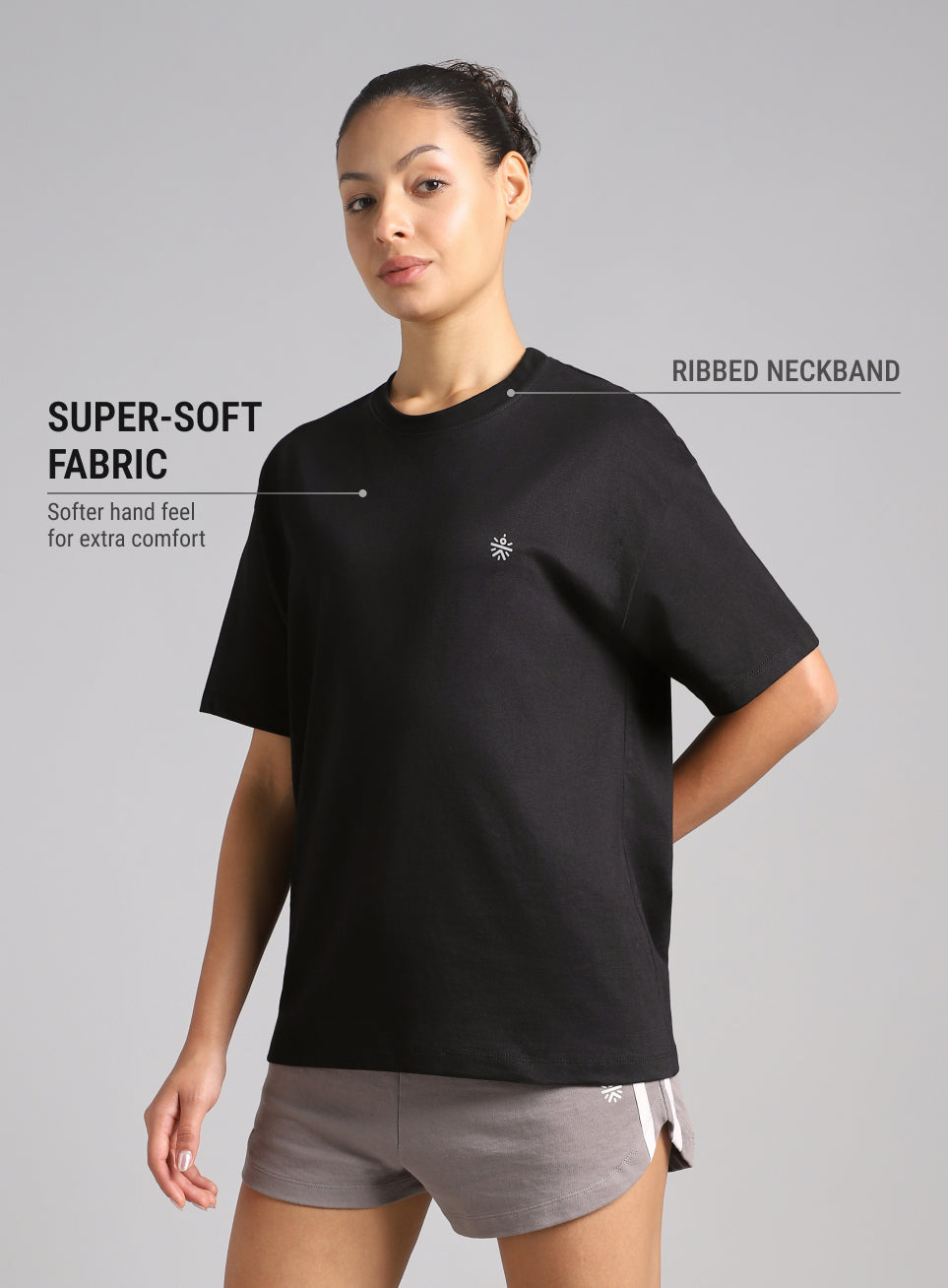 Women's Black Back Print Oversized Fit T-shirt