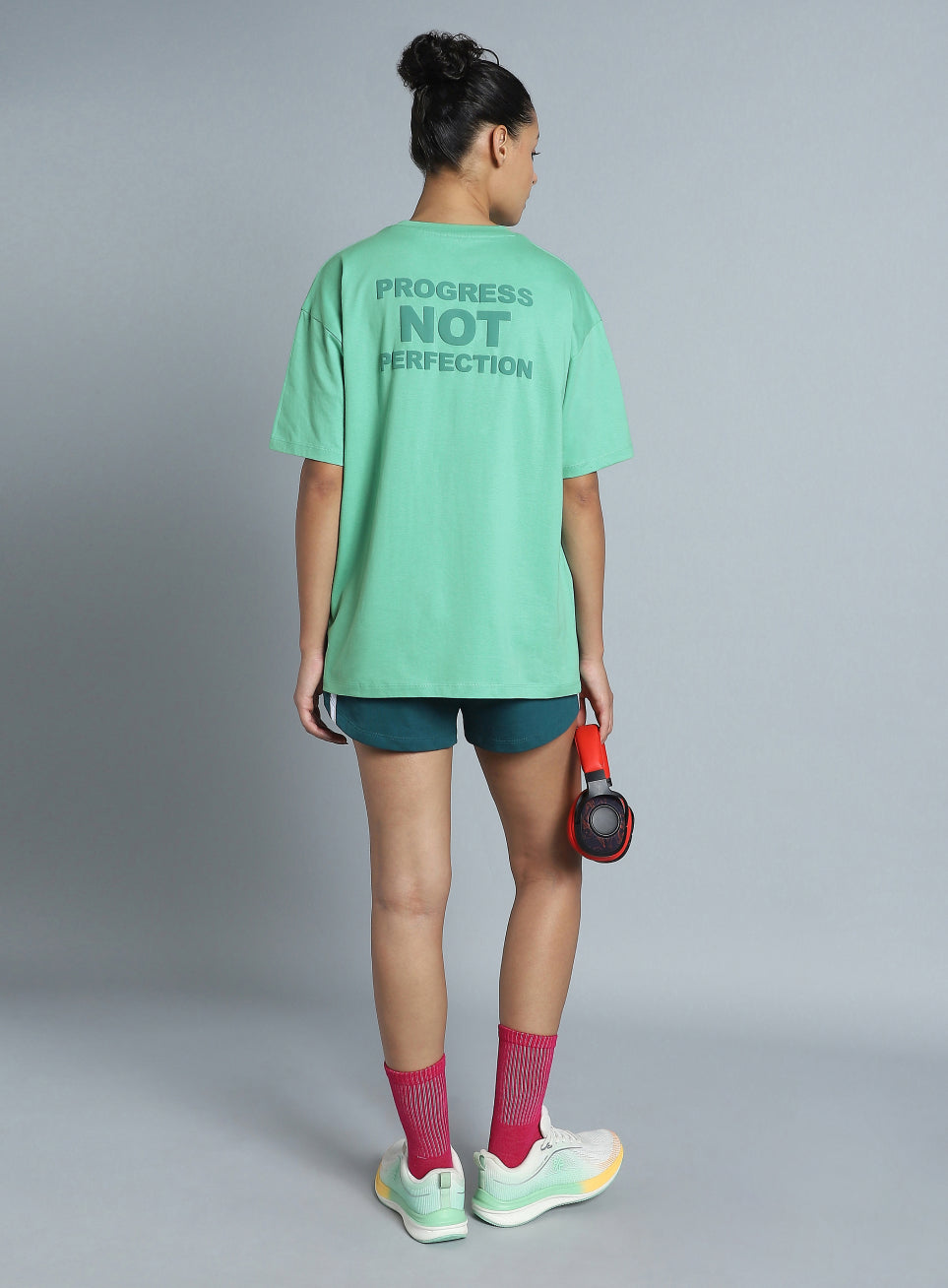 Women's Green Back Print Oversized Fit T-shirt