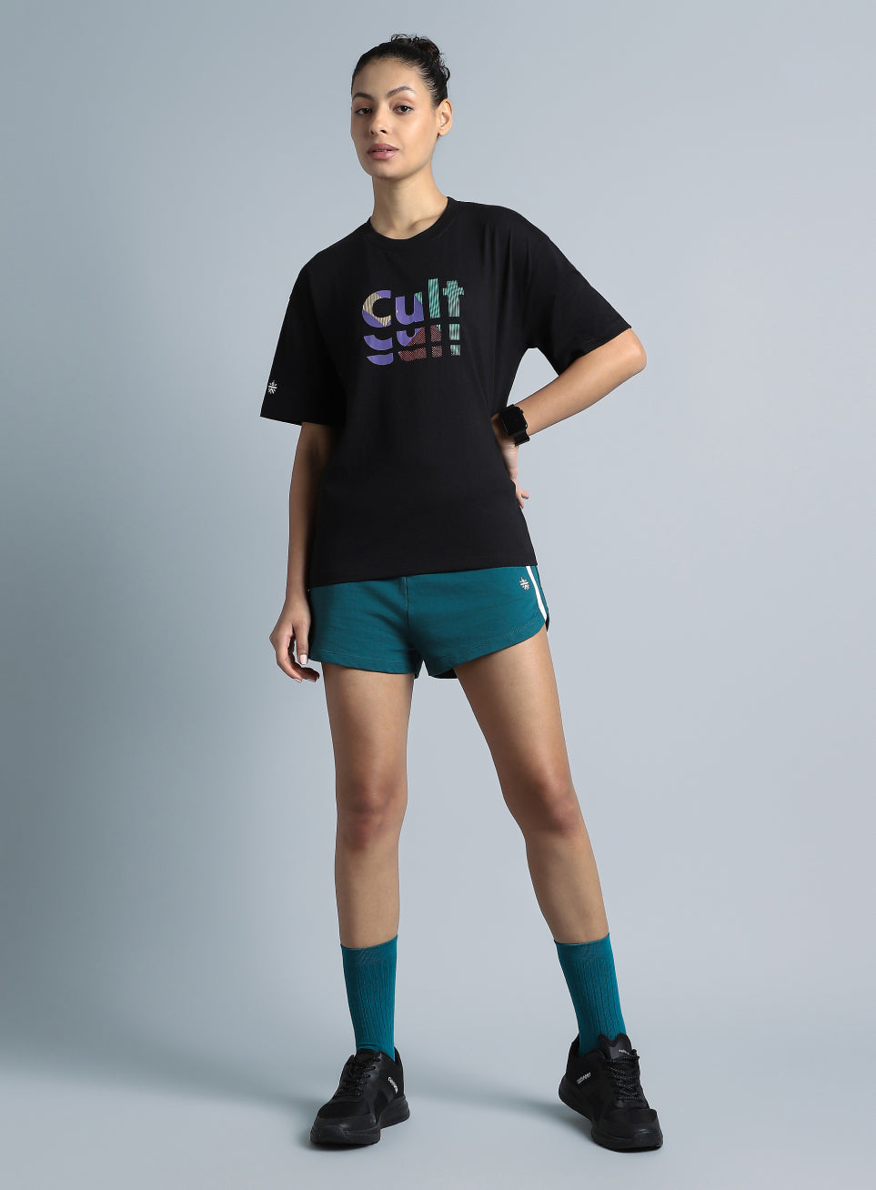 Women's Black Back Print Relaxed Fit T-shirt