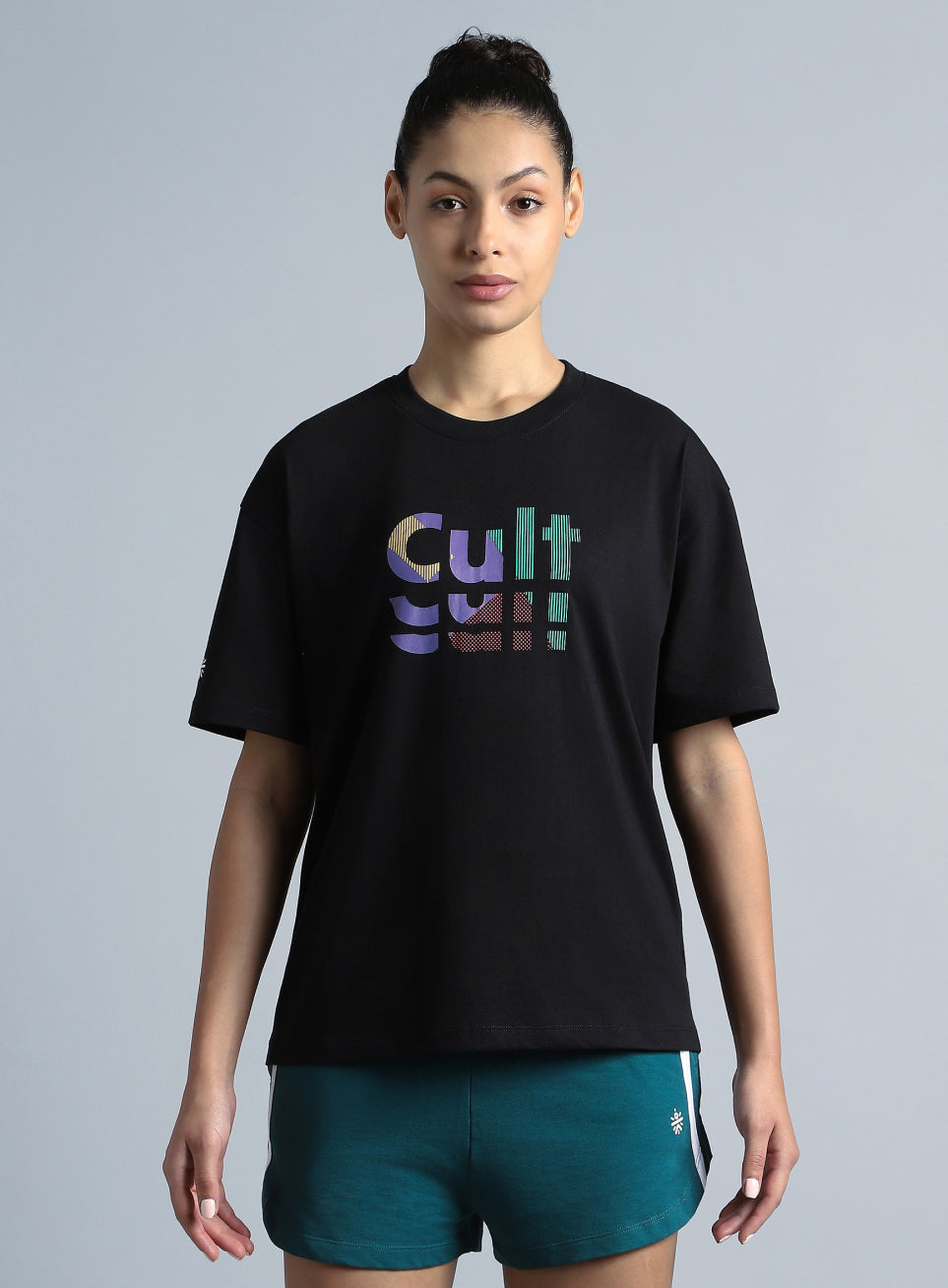 Women's Black Back Print Relaxed Fit T-shirt