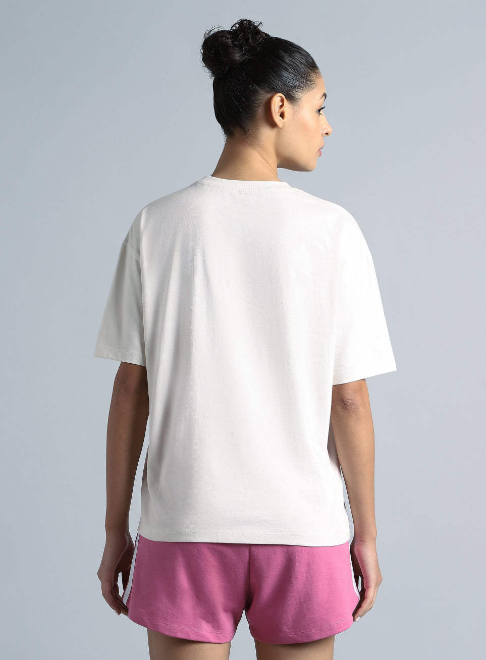 Women's White Back Print Relaxed Fit T-shirt