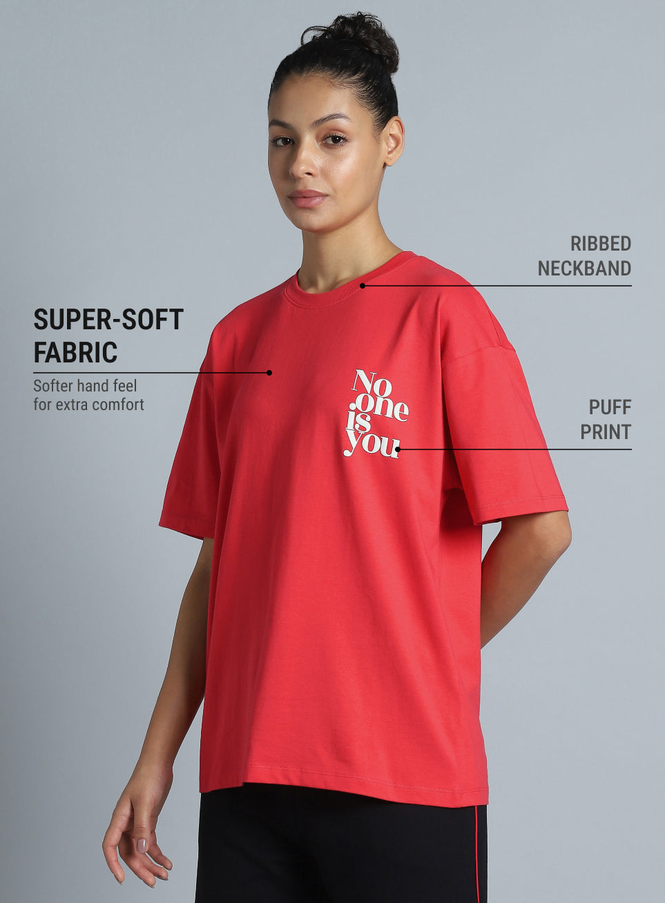 Women's Red Printed Oversized Fit T-shirt