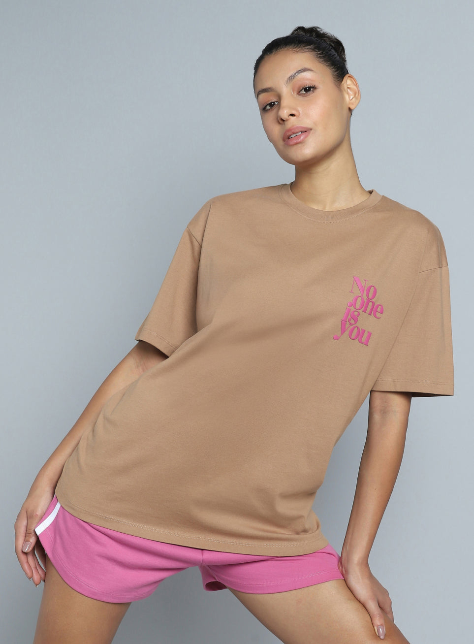 Women's Brown Printed Oversized Fit T-shirt