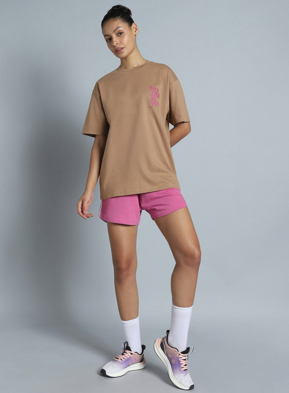 Women's Brown Printed Oversized Fit T-shirt