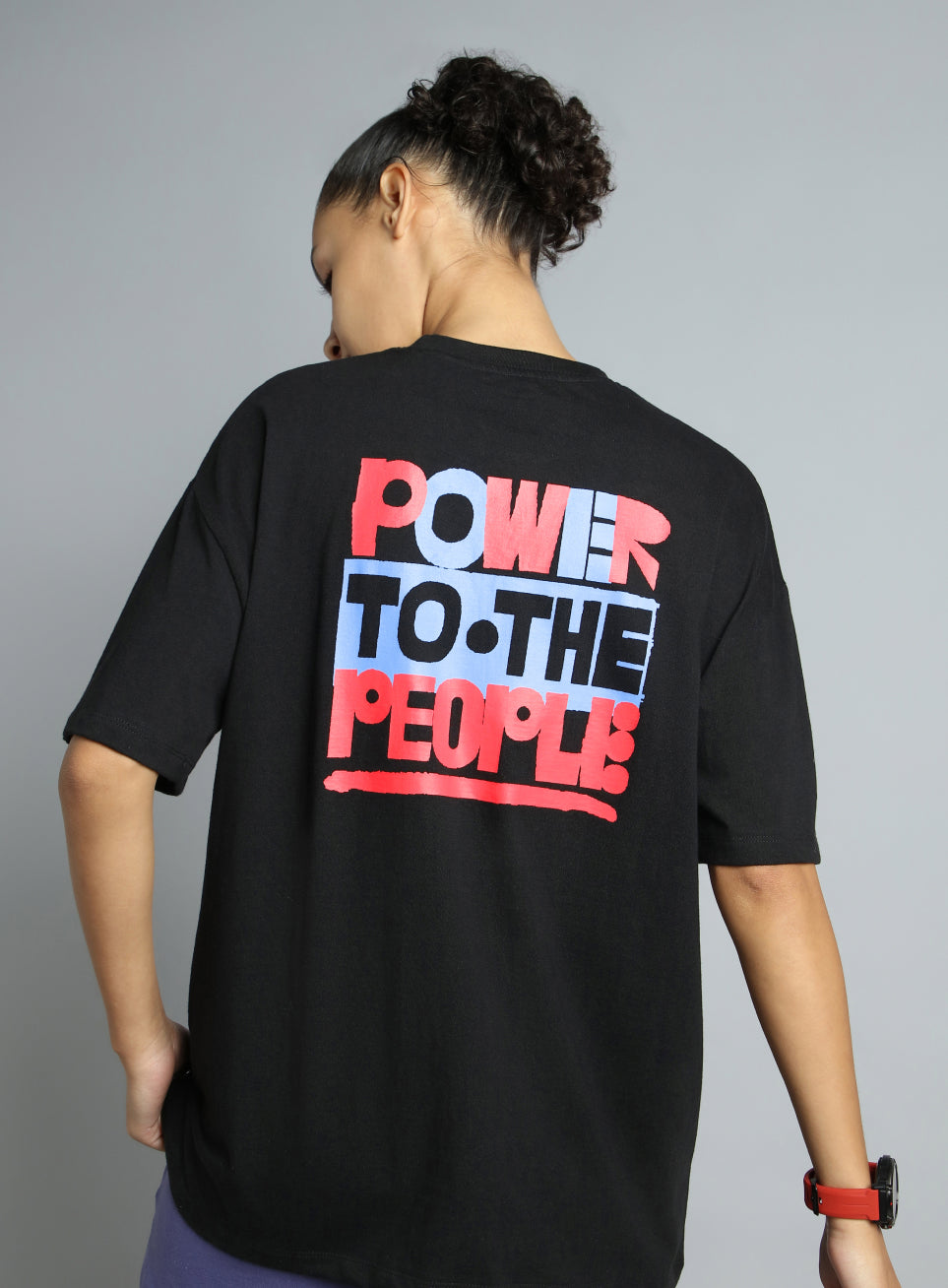 Women's Black Oversized Back Print Graphic T-shirt