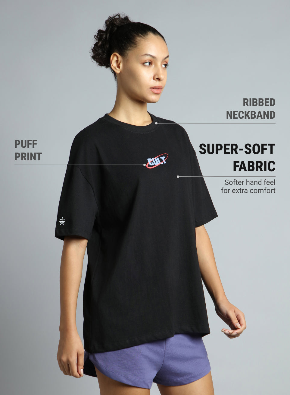 Women's Black Oversized Back Print Graphic T-shirt