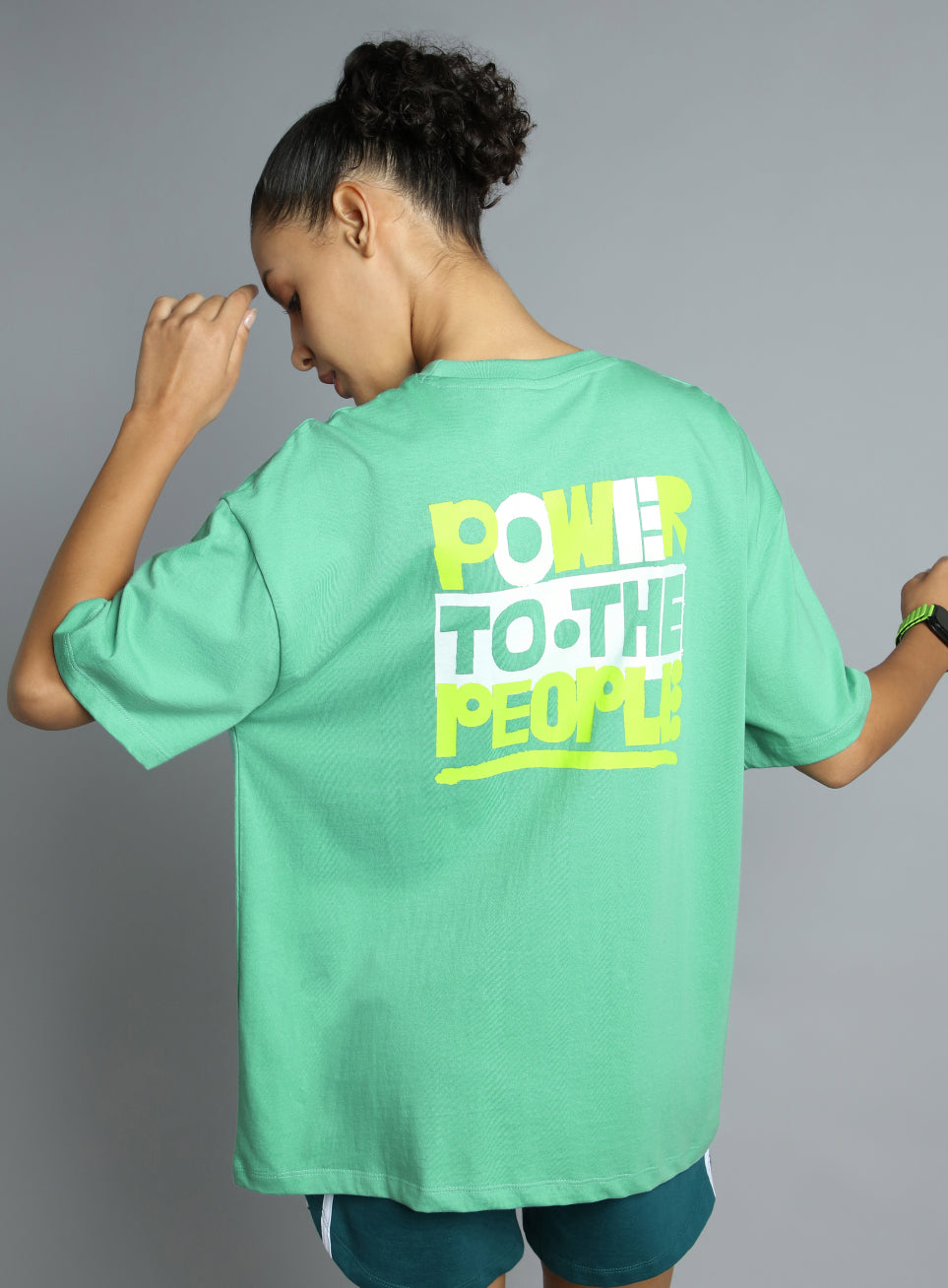 Women's Green Oversized Back Print Graphic T-shirt