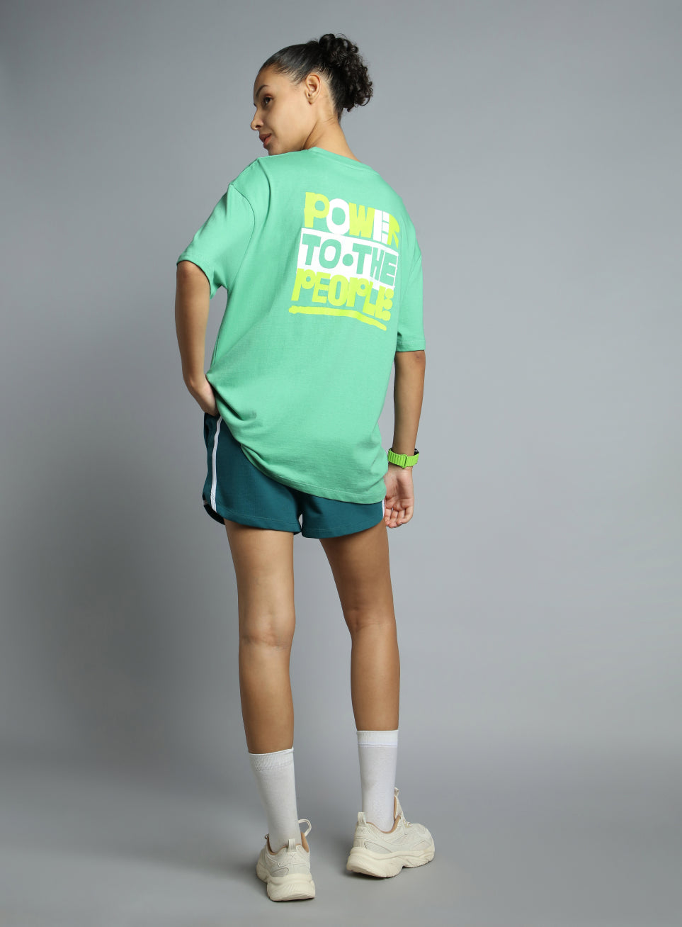 Women's Green Oversized Back Print Graphic T-shirt