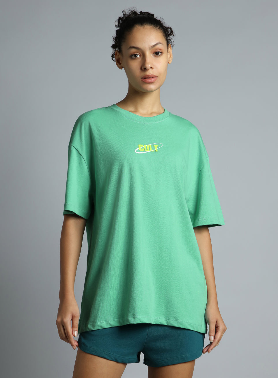 Women's Green Oversized Back Print Graphic T-shirt