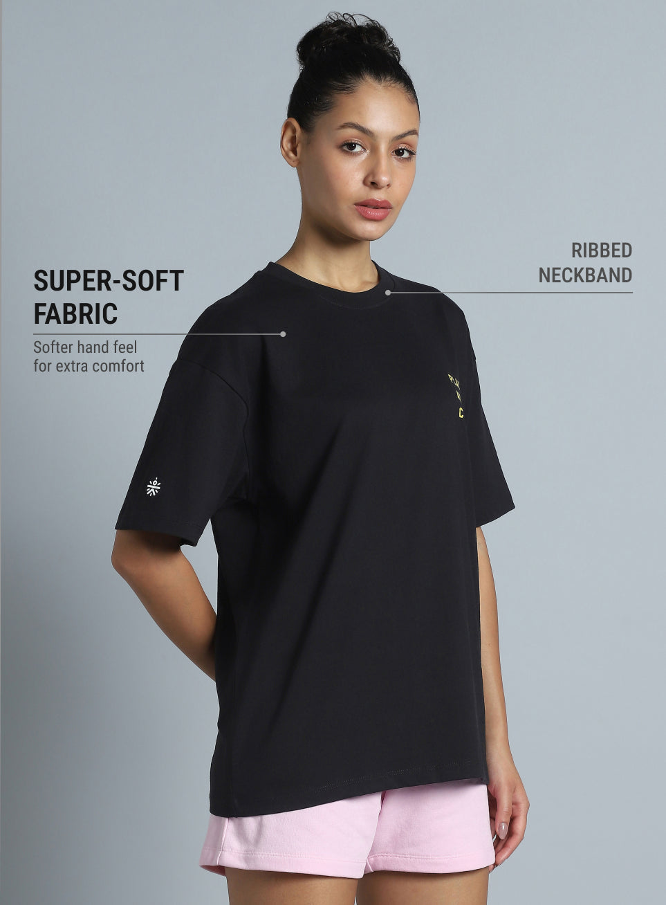 Women's Black Back Print Oversized Fit T-shirt