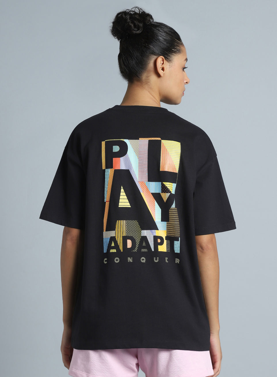 Women's Black Back Print Oversized Fit T-shirt