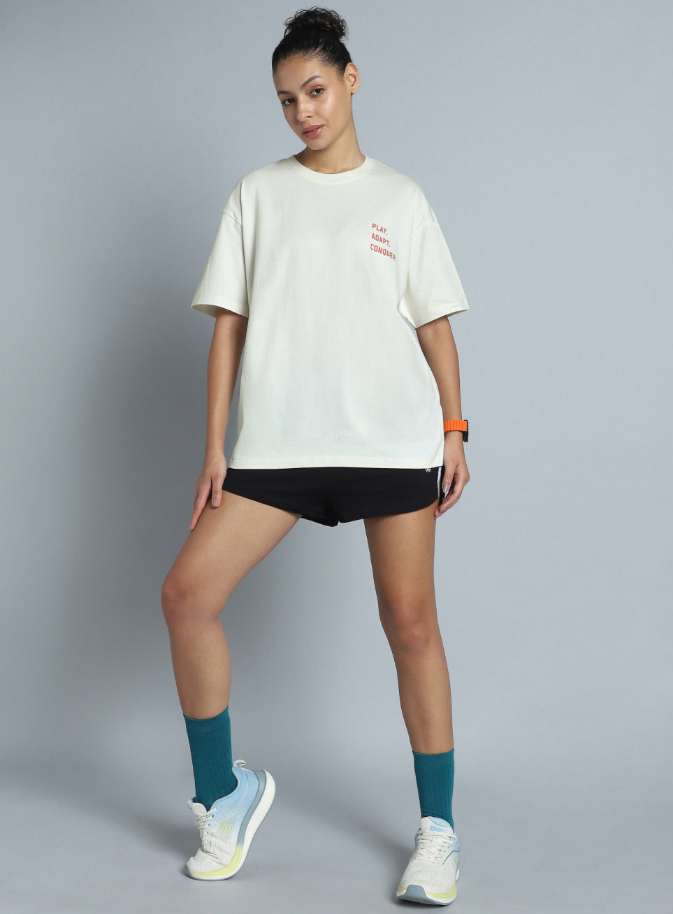 Women's White Back Print Oversized Fit T-shirt