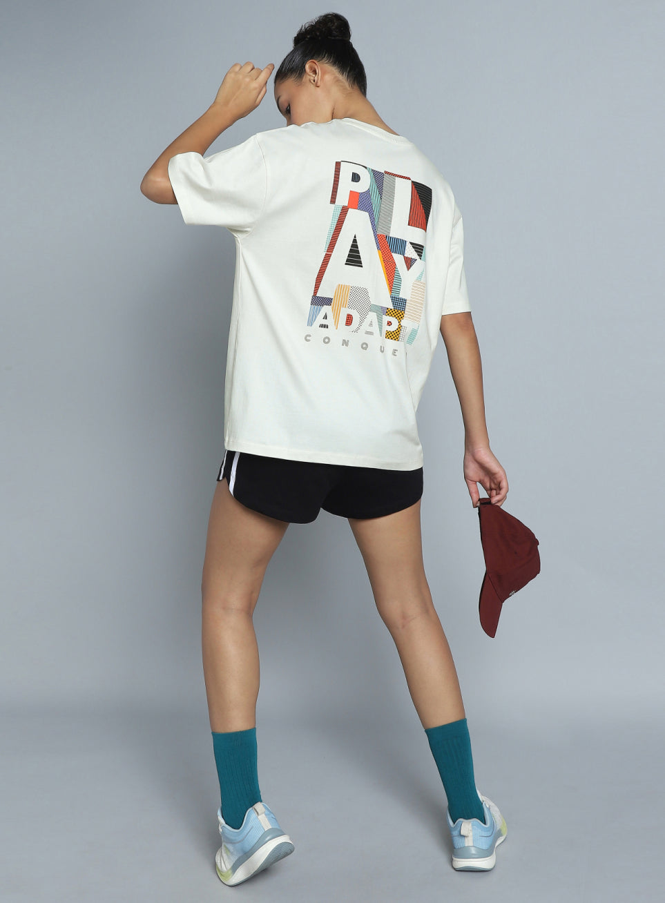 Women's White Back Print Oversized Fit T-shirt