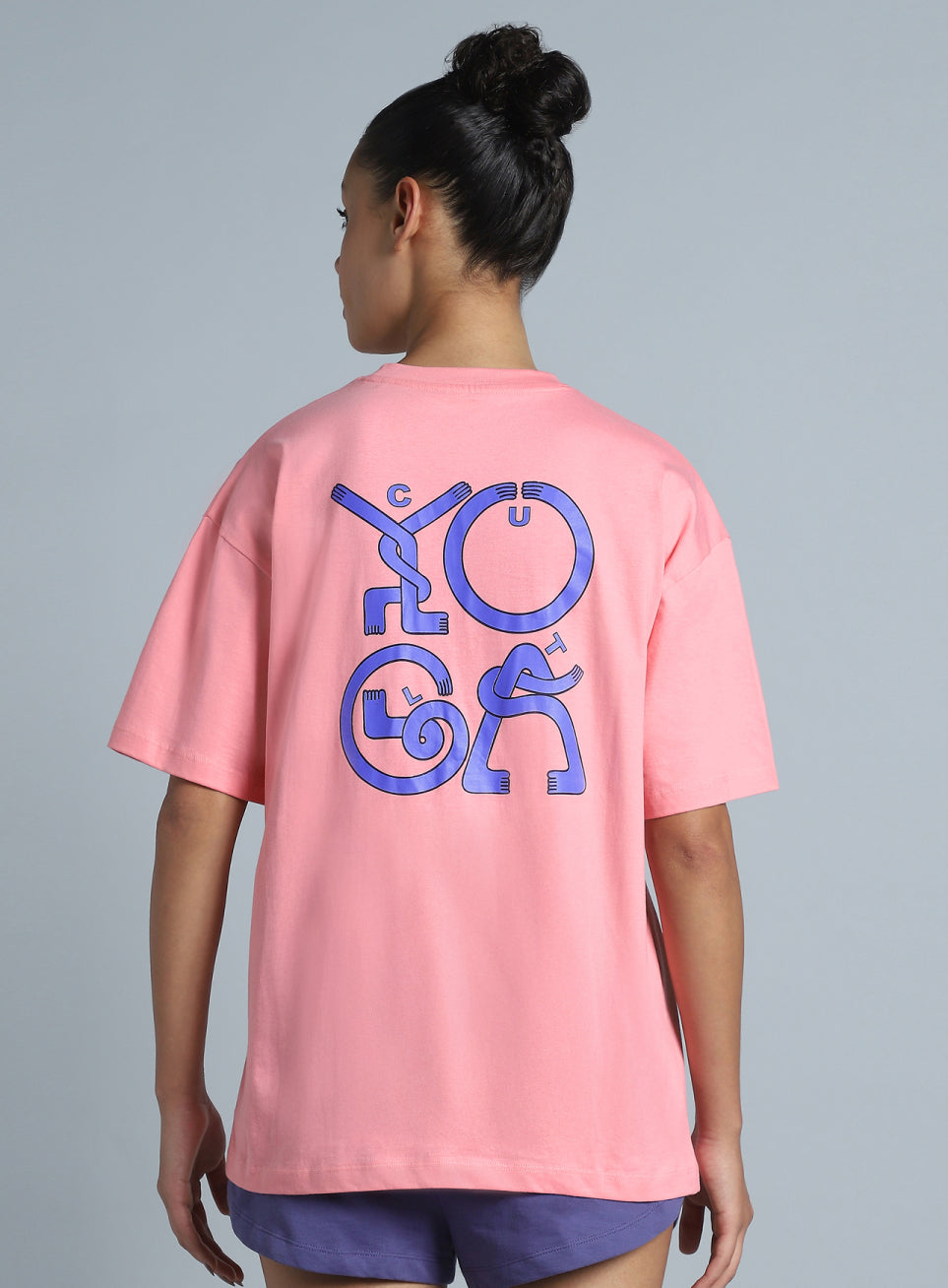 Women's Pink White Print Oversized Fit T-shirt