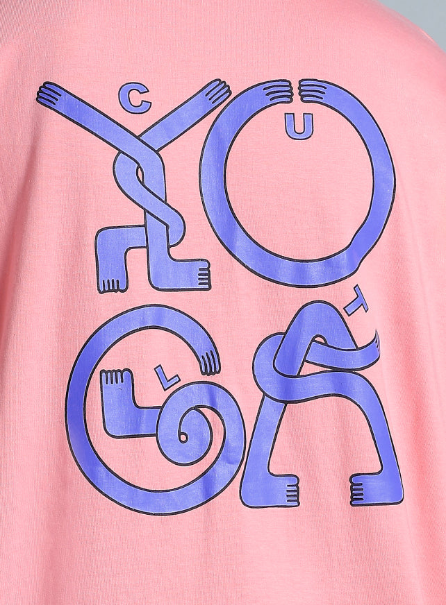 Women's Pink White Print Oversized Fit T-shirt