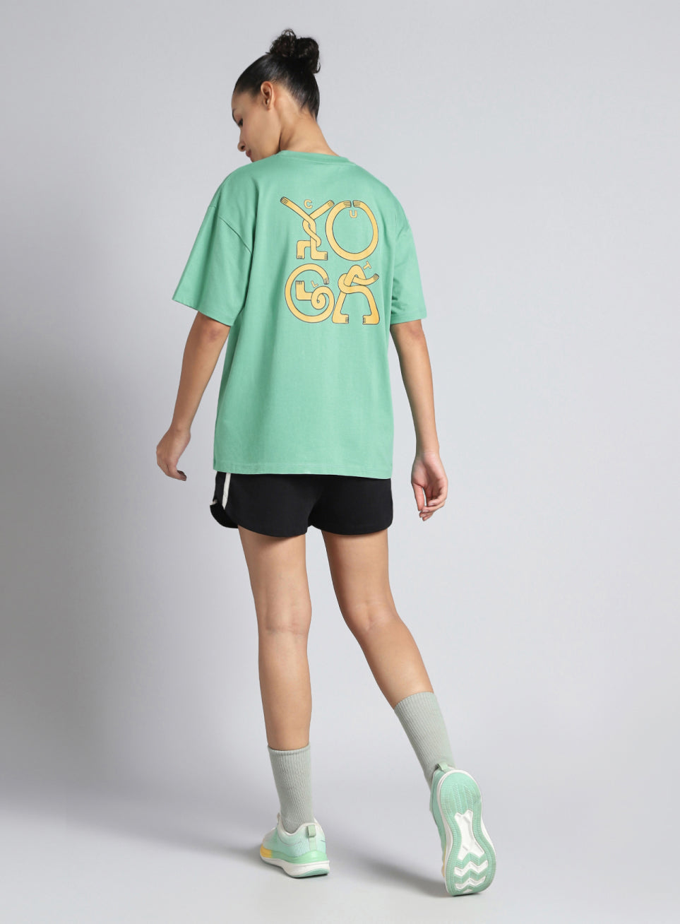 Women's Green White Print Oversized Fit T-shirt