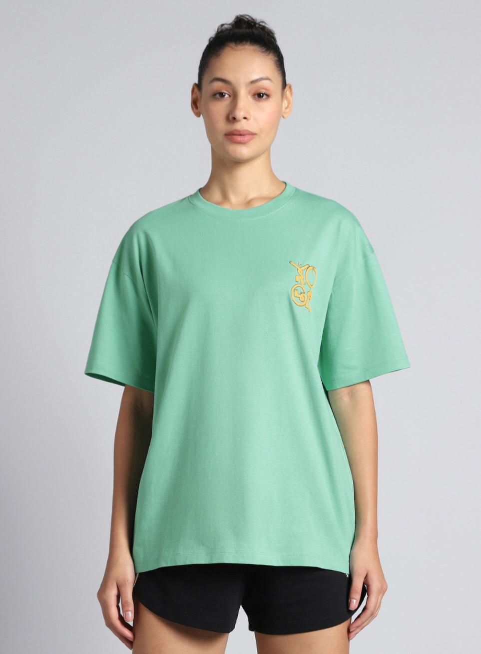 Women's Green White Print Oversized Fit T-shirt