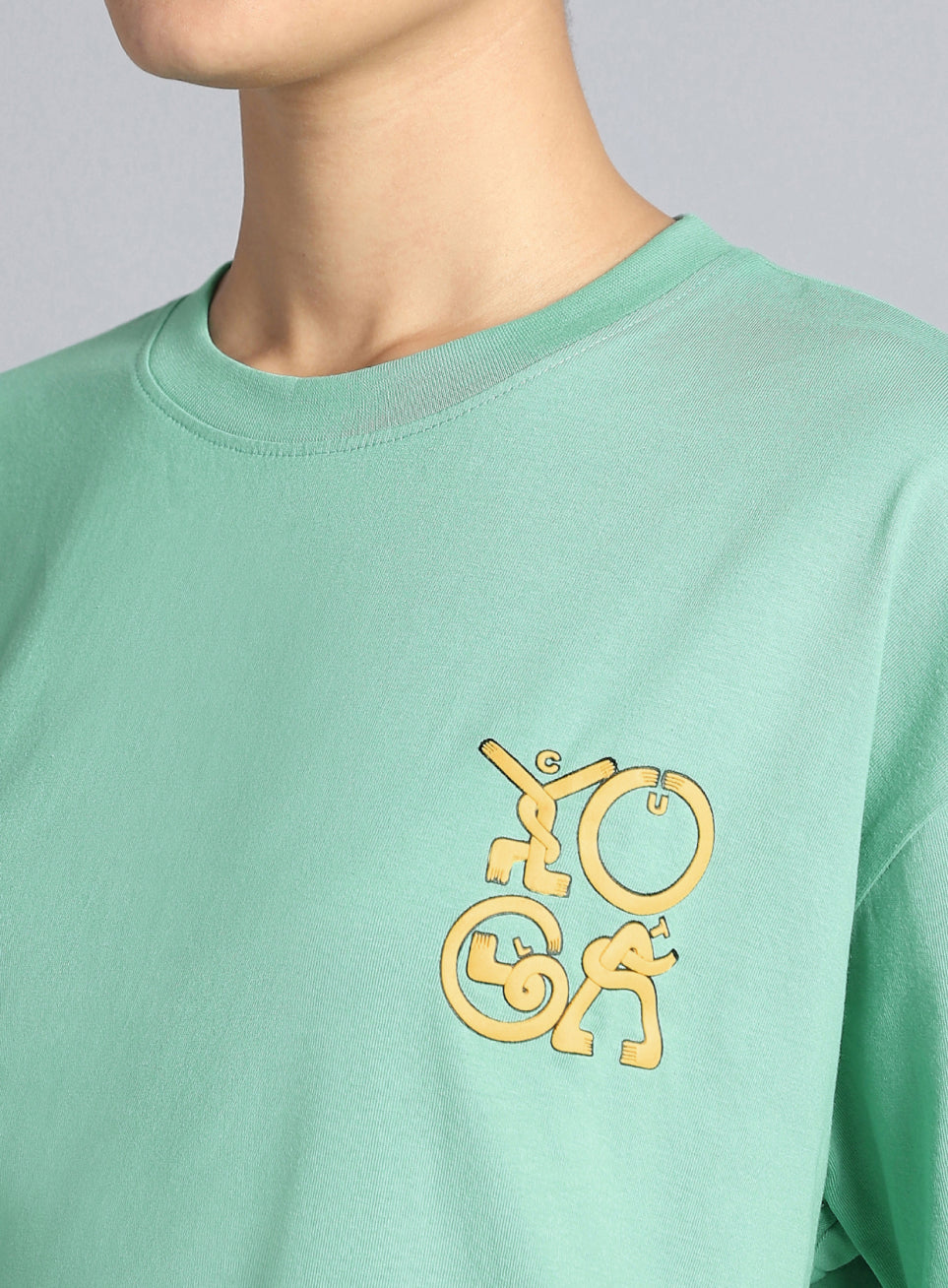 Women's Green White Print Oversized Fit T-shirt