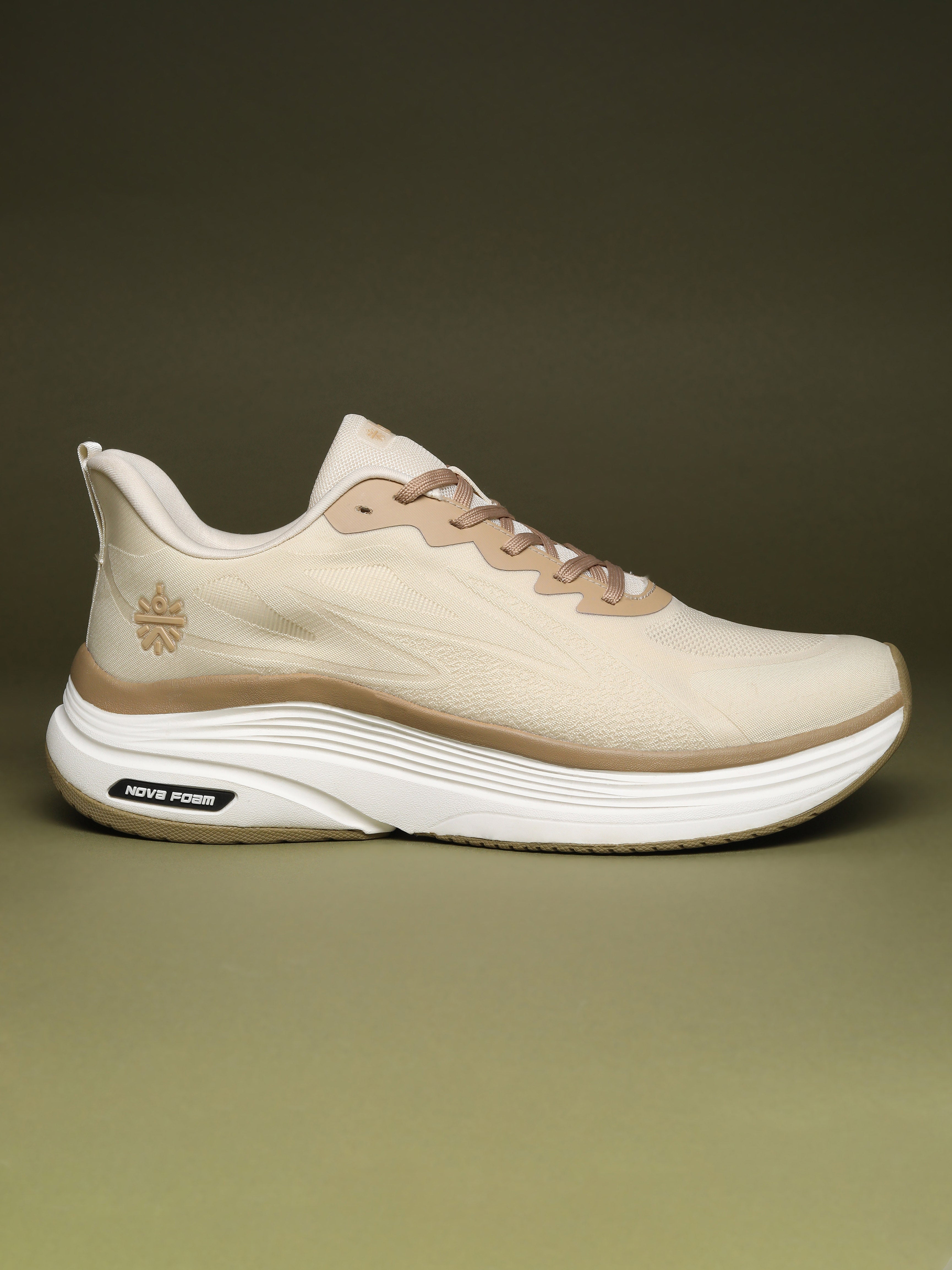 cult Men's Flexride Running Shoes with Durable Rubber Outsole & Cushioning for Runs up to 20 km - Cream/Beige