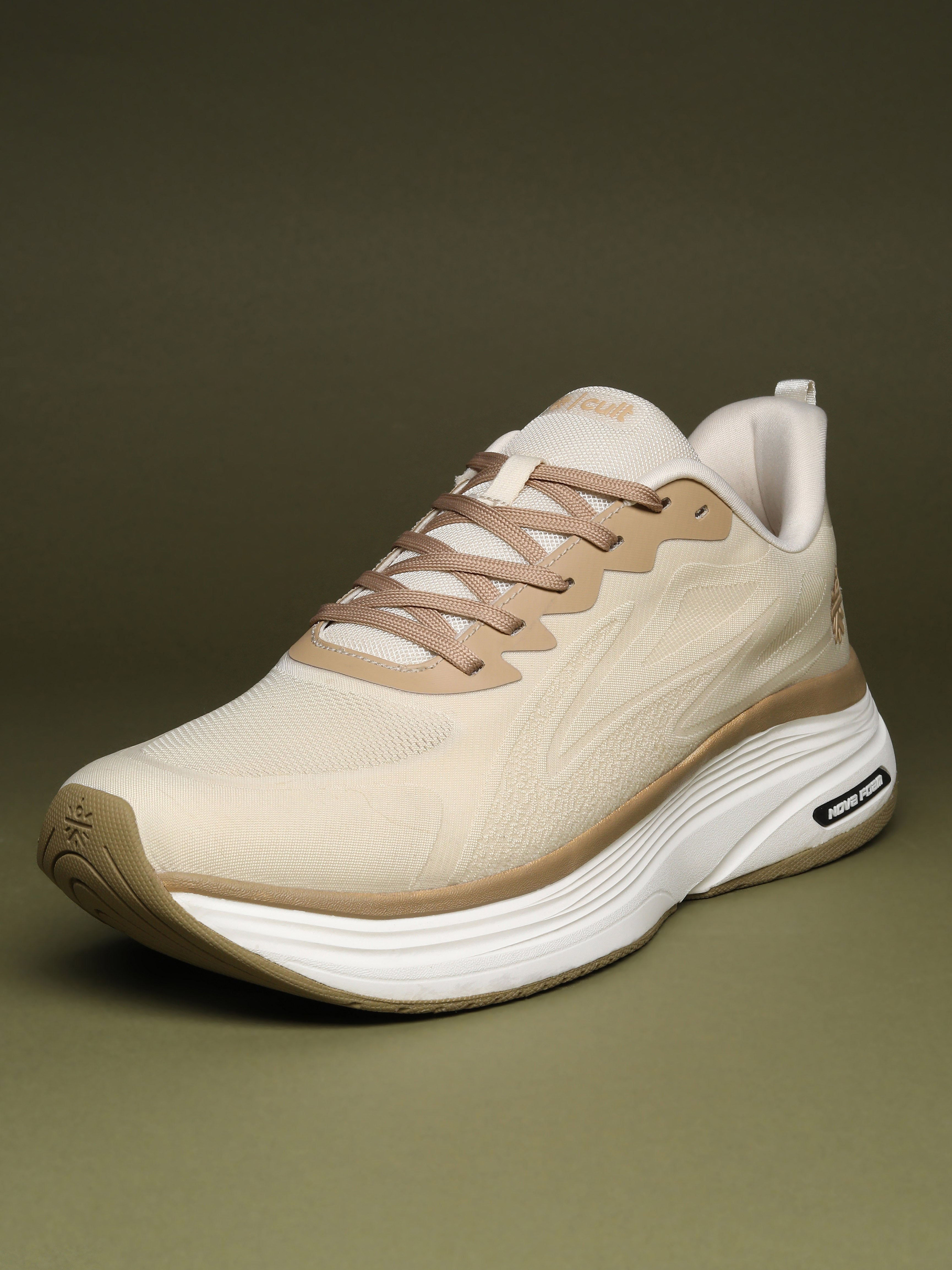 cult Men's Flexride Running Shoes with Durable Rubber Outsole & Cushioning for Runs up to 20 km - Cream/Beige