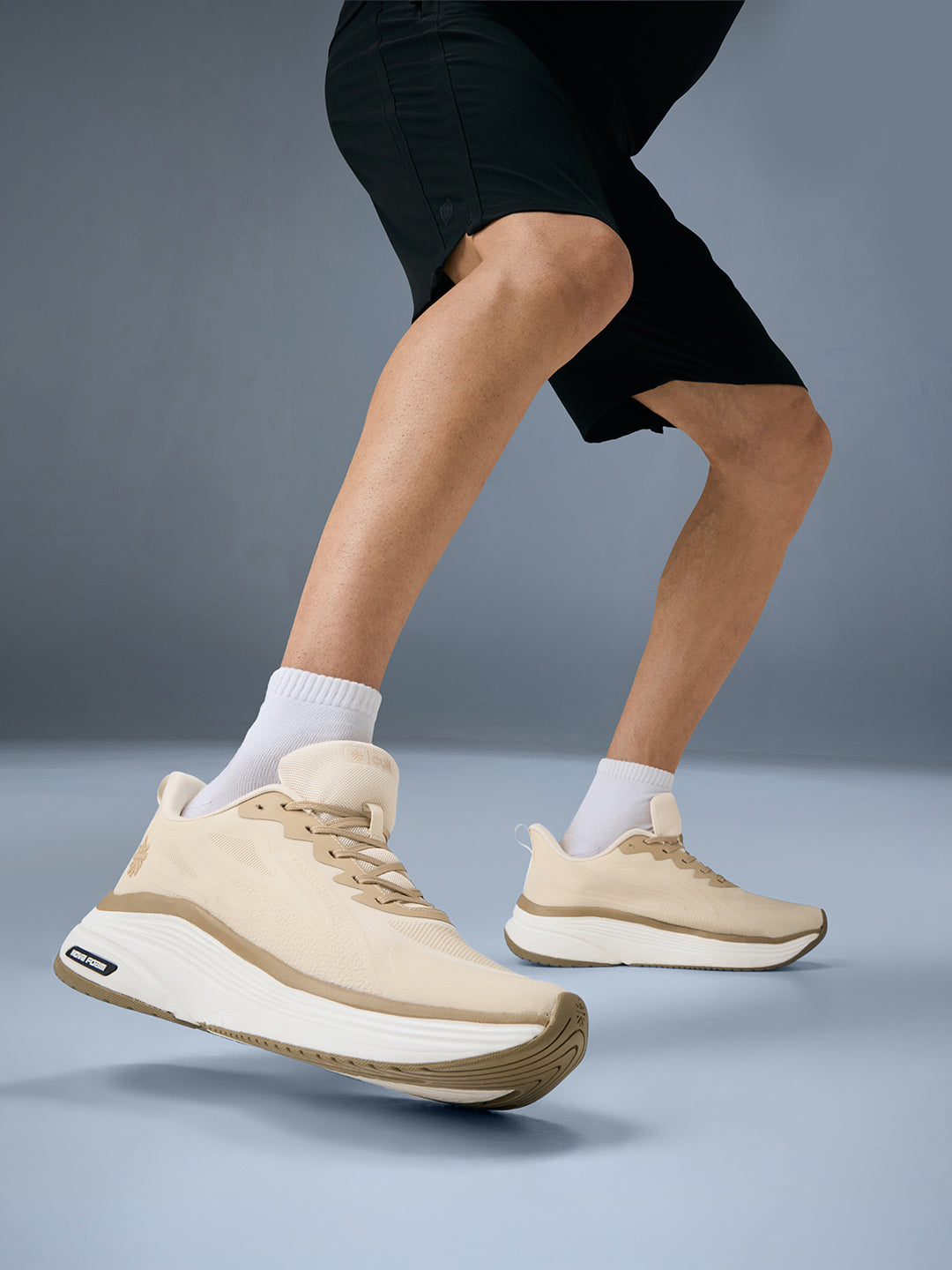 cult Men's Flexride Running Shoes with Durable Rubber Outsole & Cushioning for Runs up to 20 km - Cream/Beige