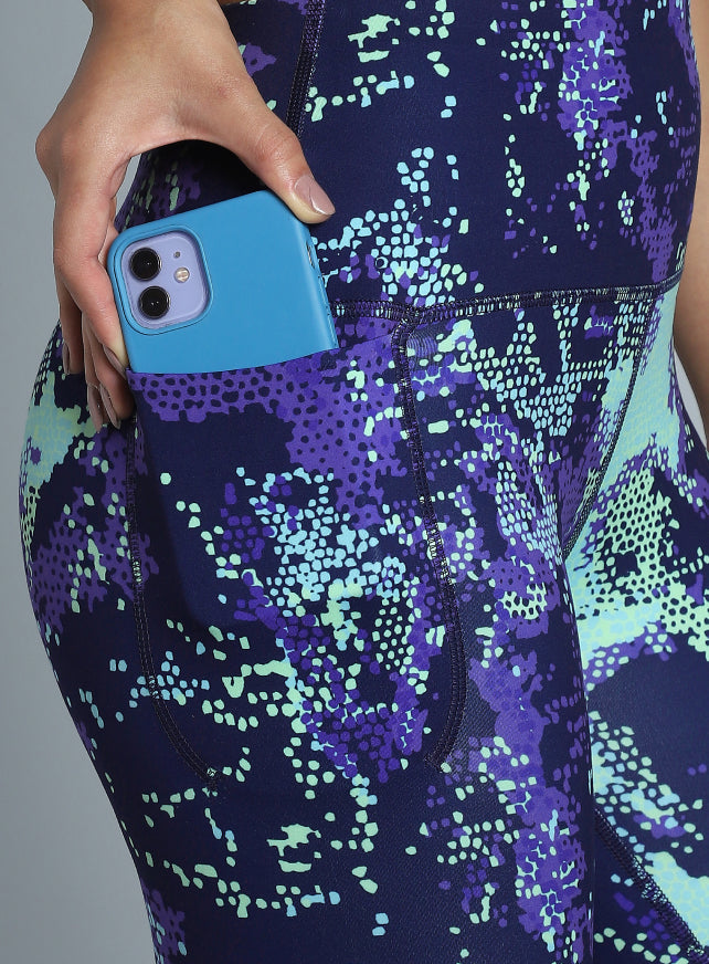 Women's Navy Printed Train All Day COMFlex Tights