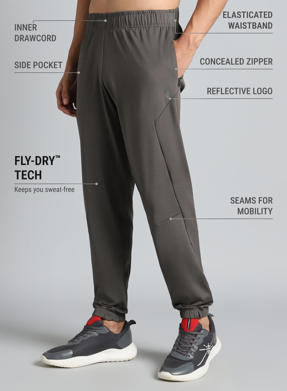 Men's Dark Grey Pace Up Running Joggers