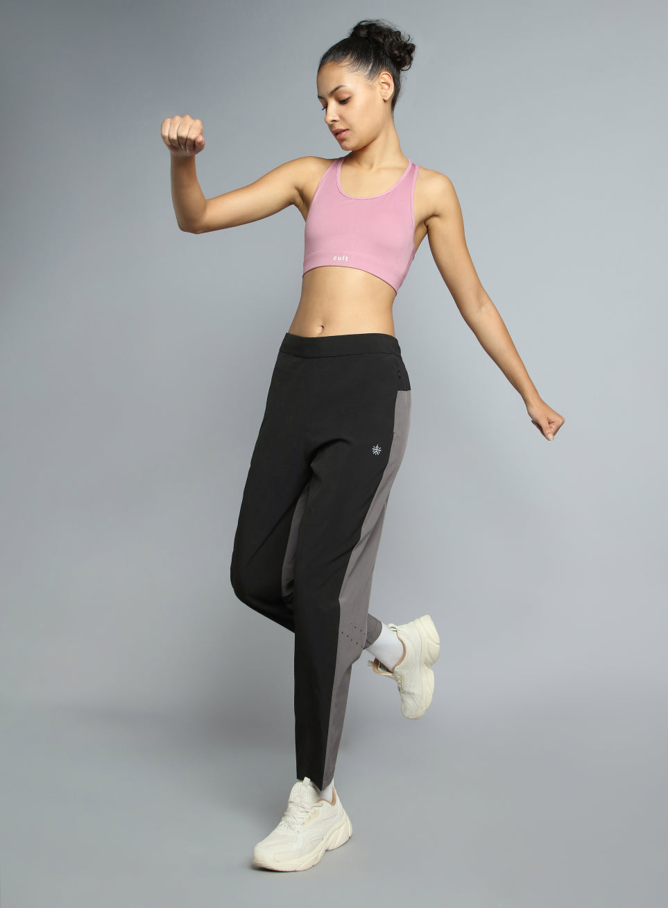 Women's Black Pace Up Running Dual Colour Trackpants
